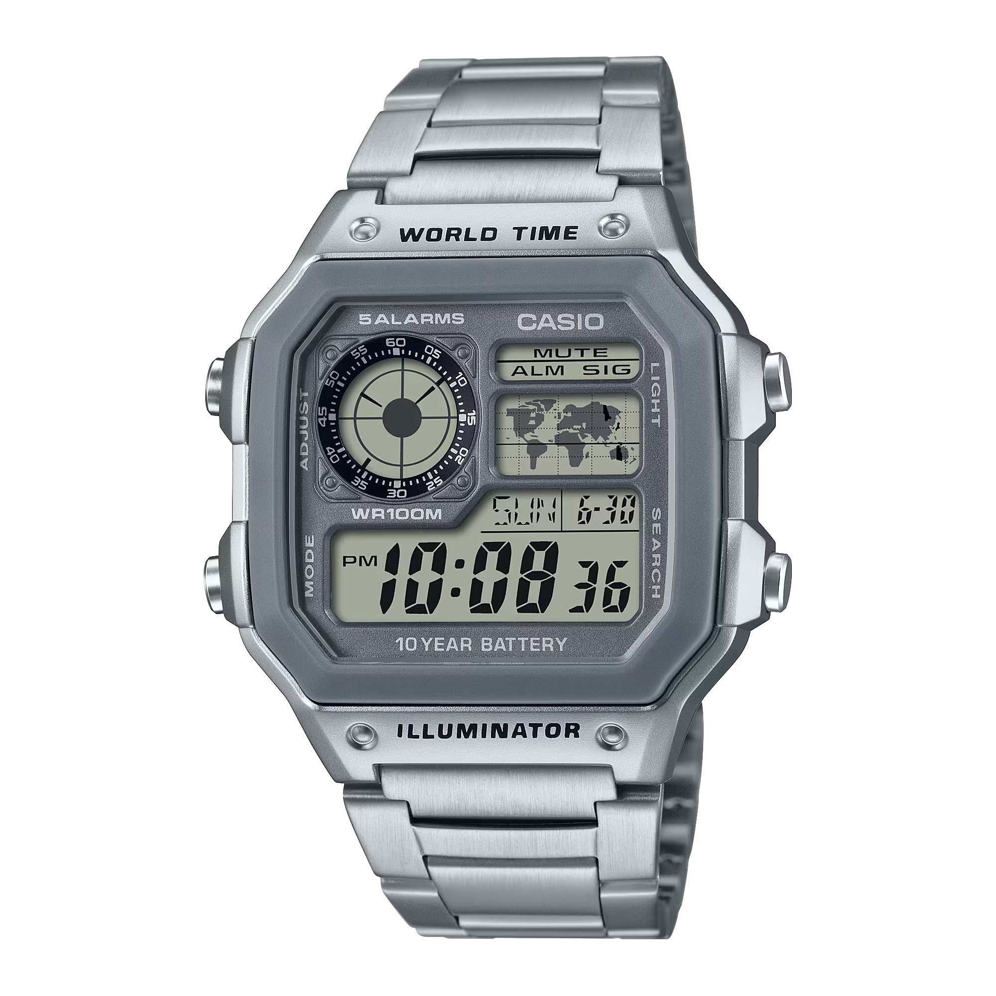 Casio Men Multi-Function Digital World Time Watch with Stainless Steel Band - AE-1200WHD-7A