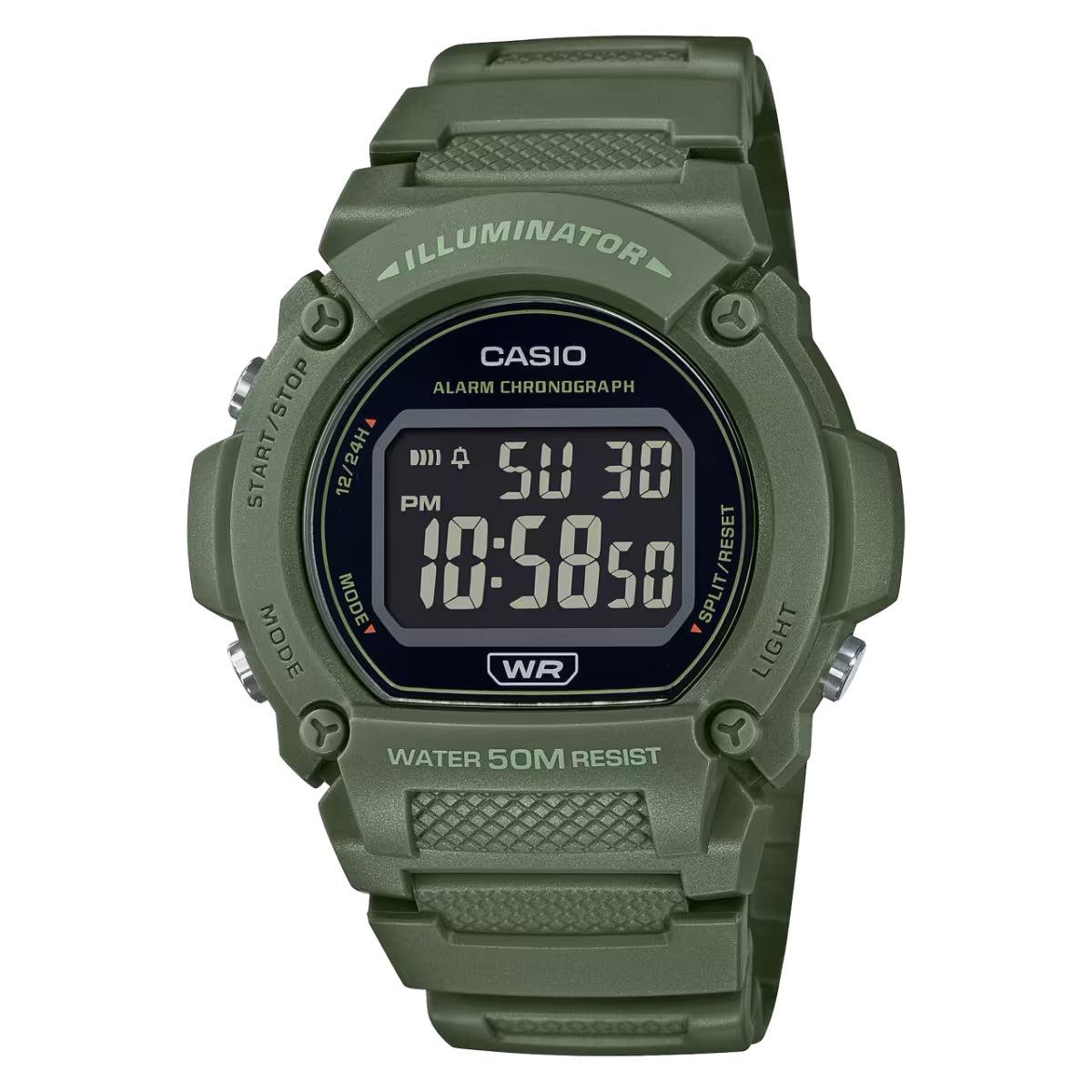 Casio Men Classic Green Digital Watch with Black Dial - W-219HC-3BVCF