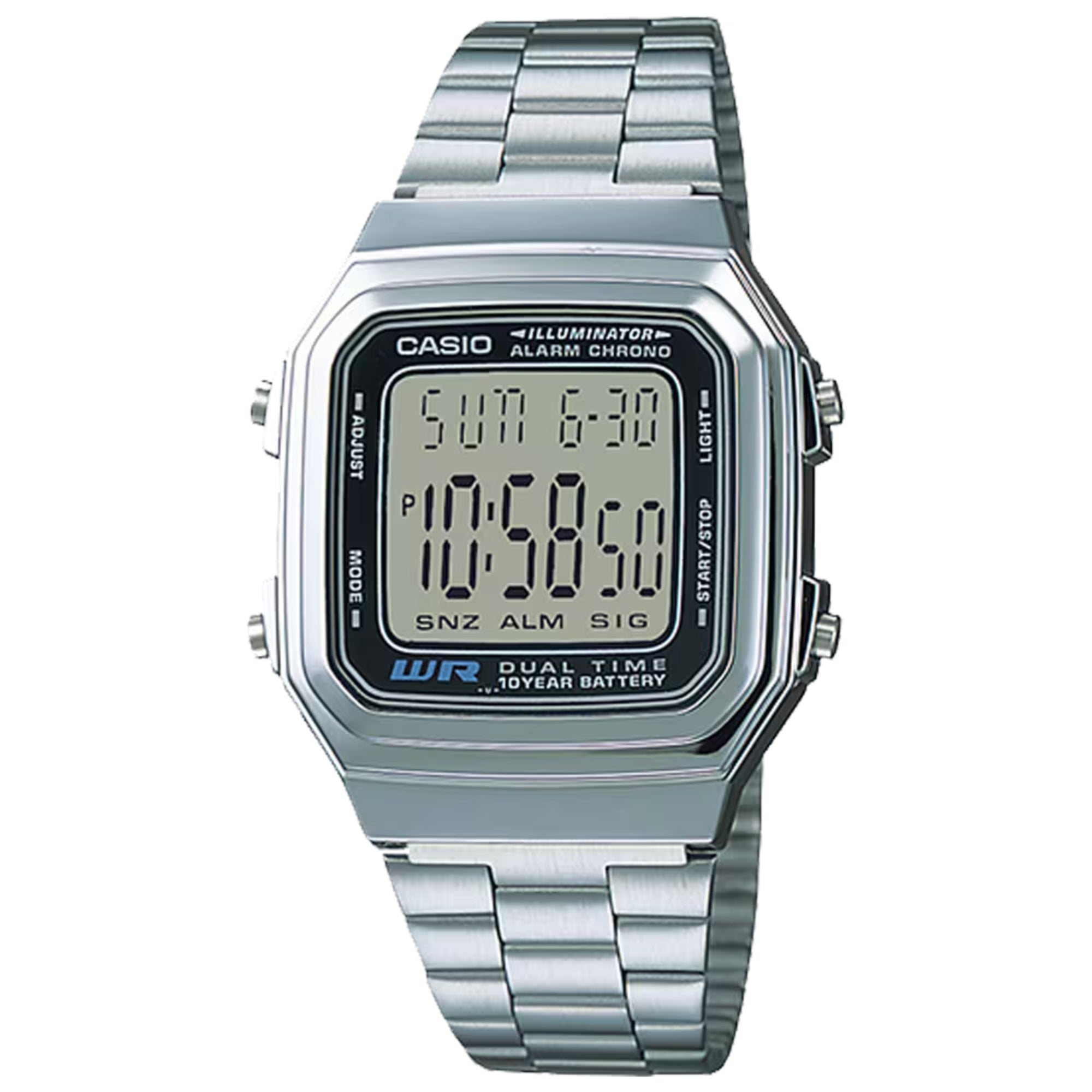 Casio Men Vintage Digital Watch with Silver Band - A-178WA-1