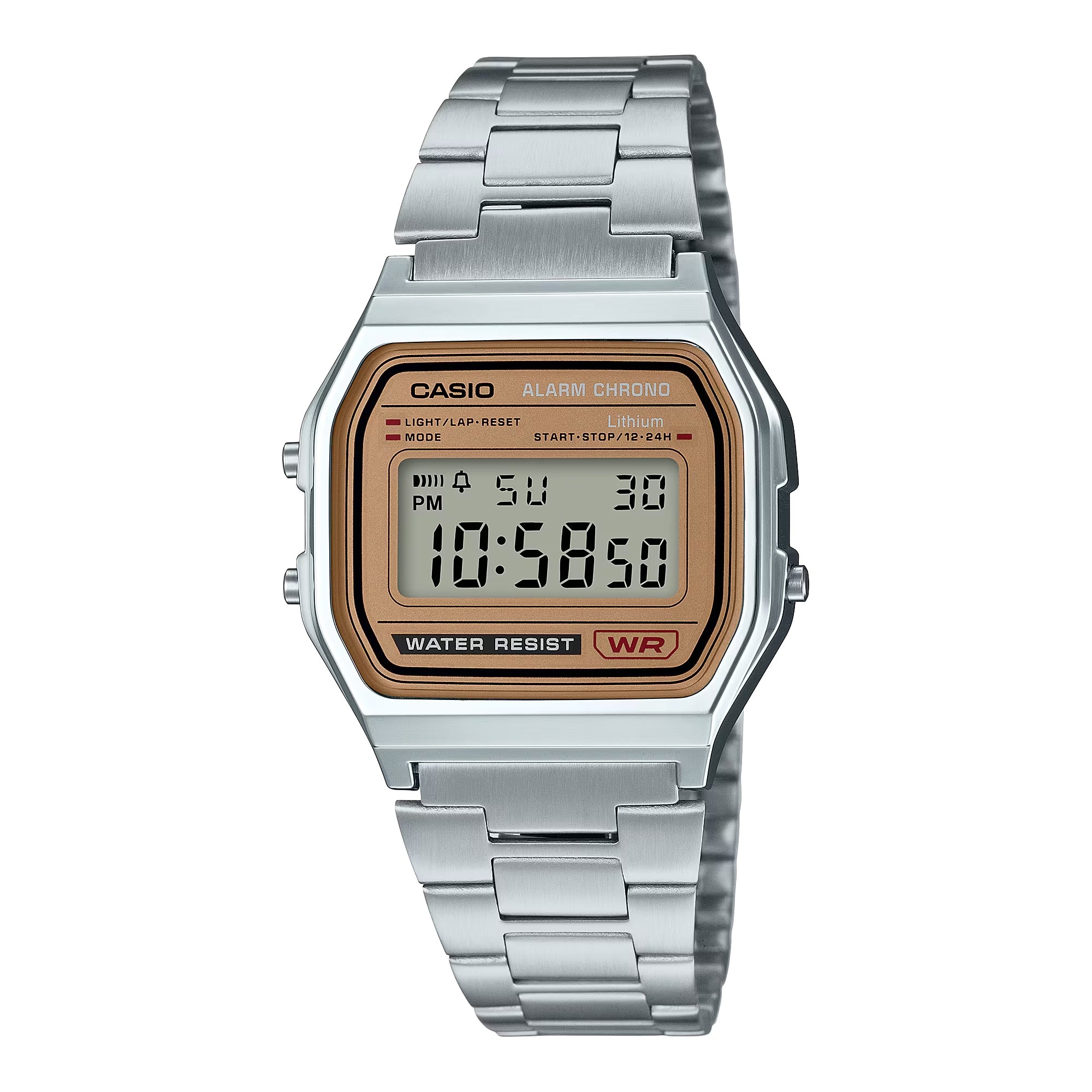 Casio Men Vintage Gold Dial Digital Stainless Steel Bracelet Watch - A158WEA-9CF