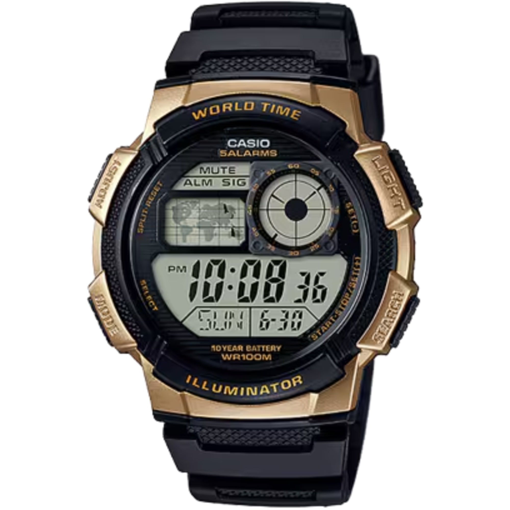 Casio Men World Time Digital Resin Watch with Black and Gold Dial - AE-1000W-1A3VCF