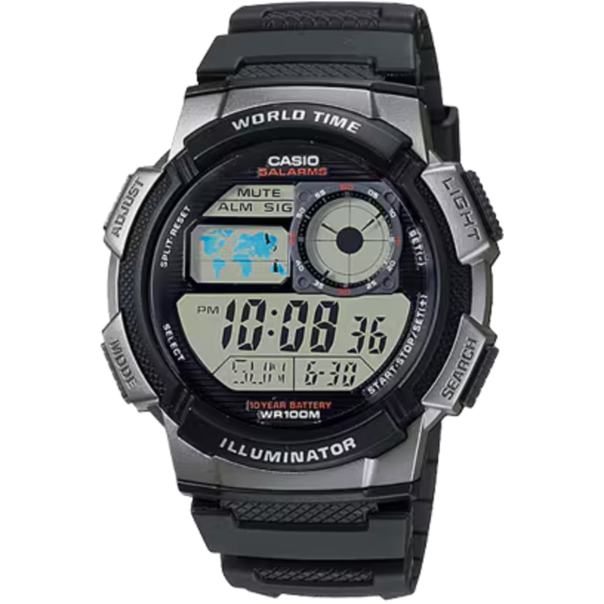 Casio Men World Time Digital Watch with Black and Silver Dial - AE-1000W-1BVCF