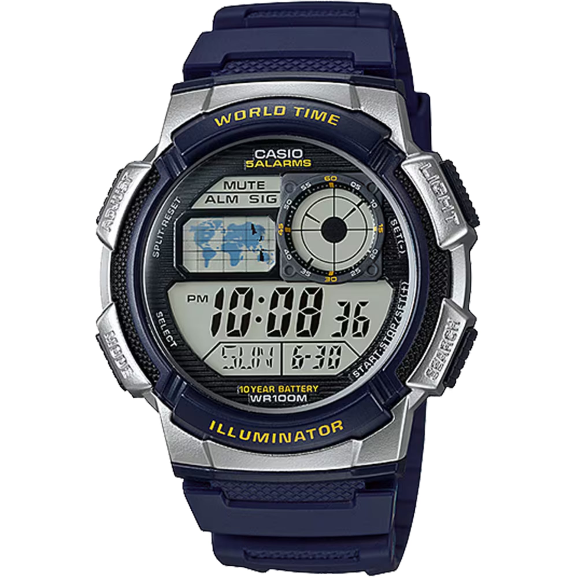 Casio Men Blue Digital Watch with World Time Display - AE-1000W-2A2