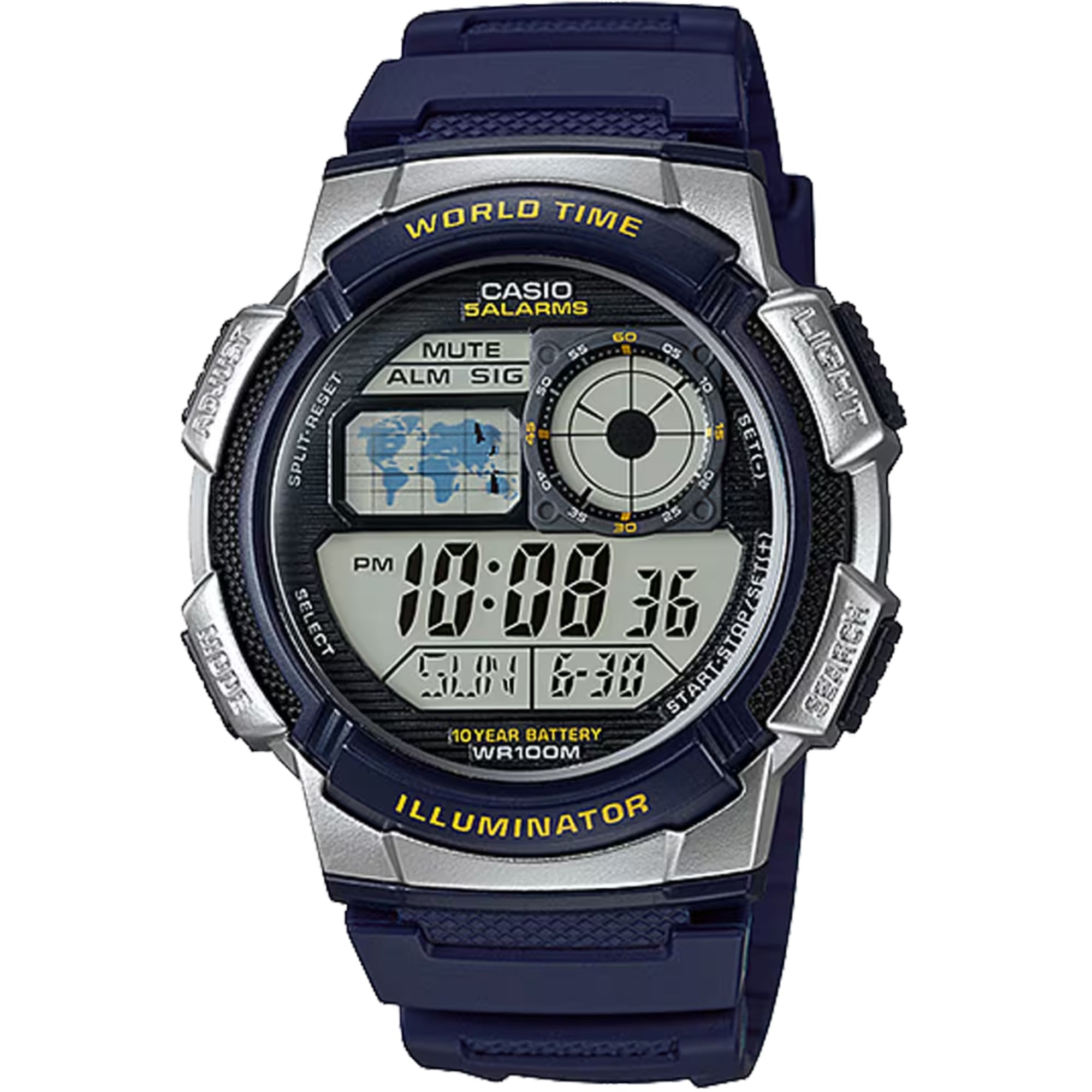 Casio Men World Time Blue Resin Digital Watch - AE-1000W-2AVCF