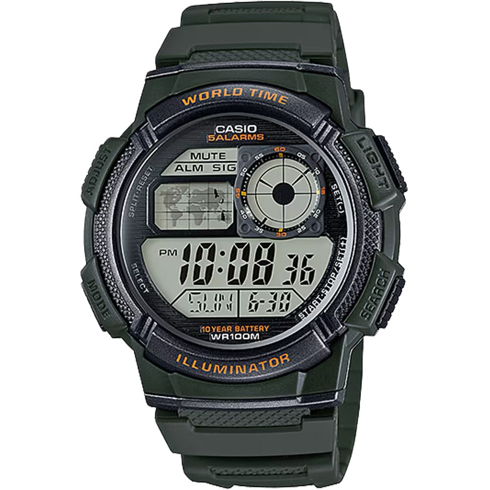 Casio Men Digital Watch with Black and Green Dial  - AE-1000W-3AV