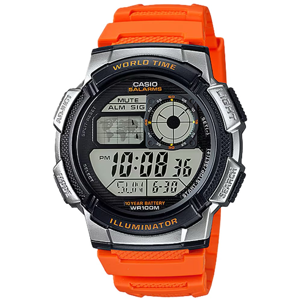 Casio Men Digital Watch with Black Dial & Orange Strap - AE-1000W-4BV