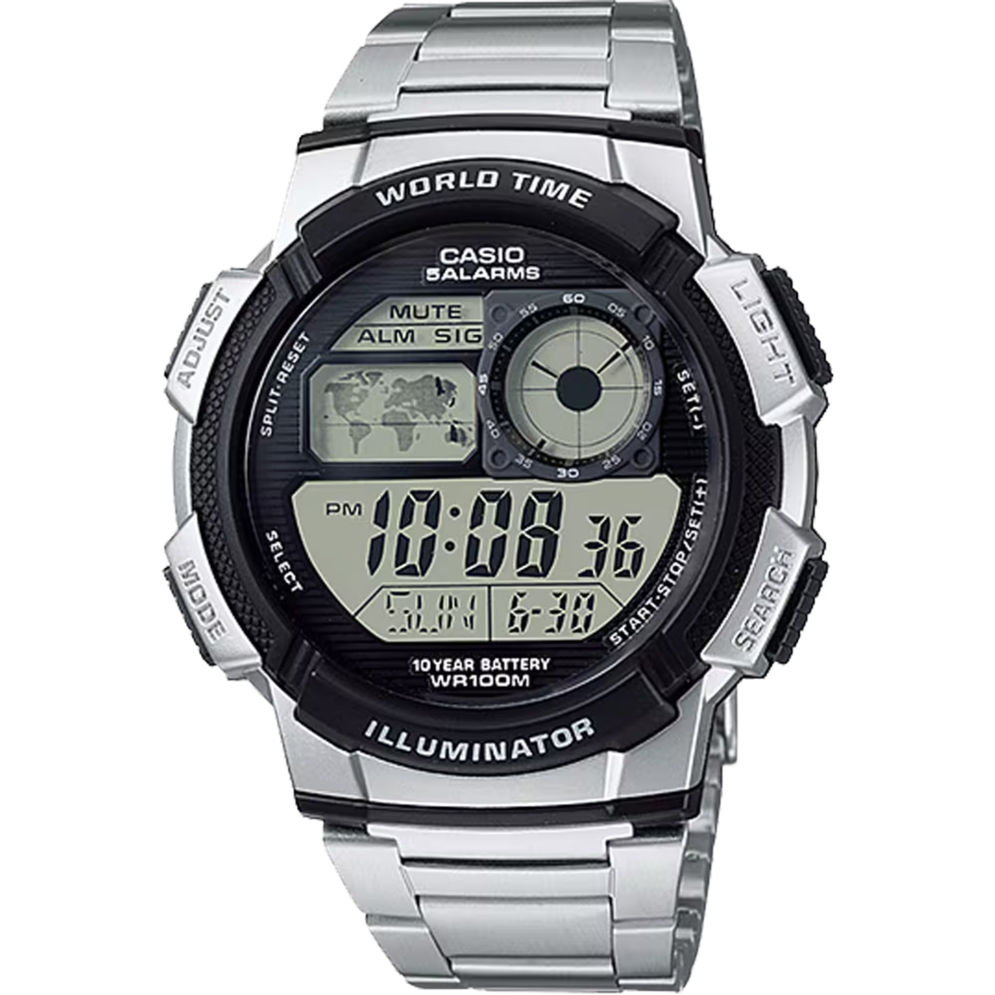 Casio Men World Time Digital Stainless Steel Watch with Black Dial - AE-1000WD-1AVCF