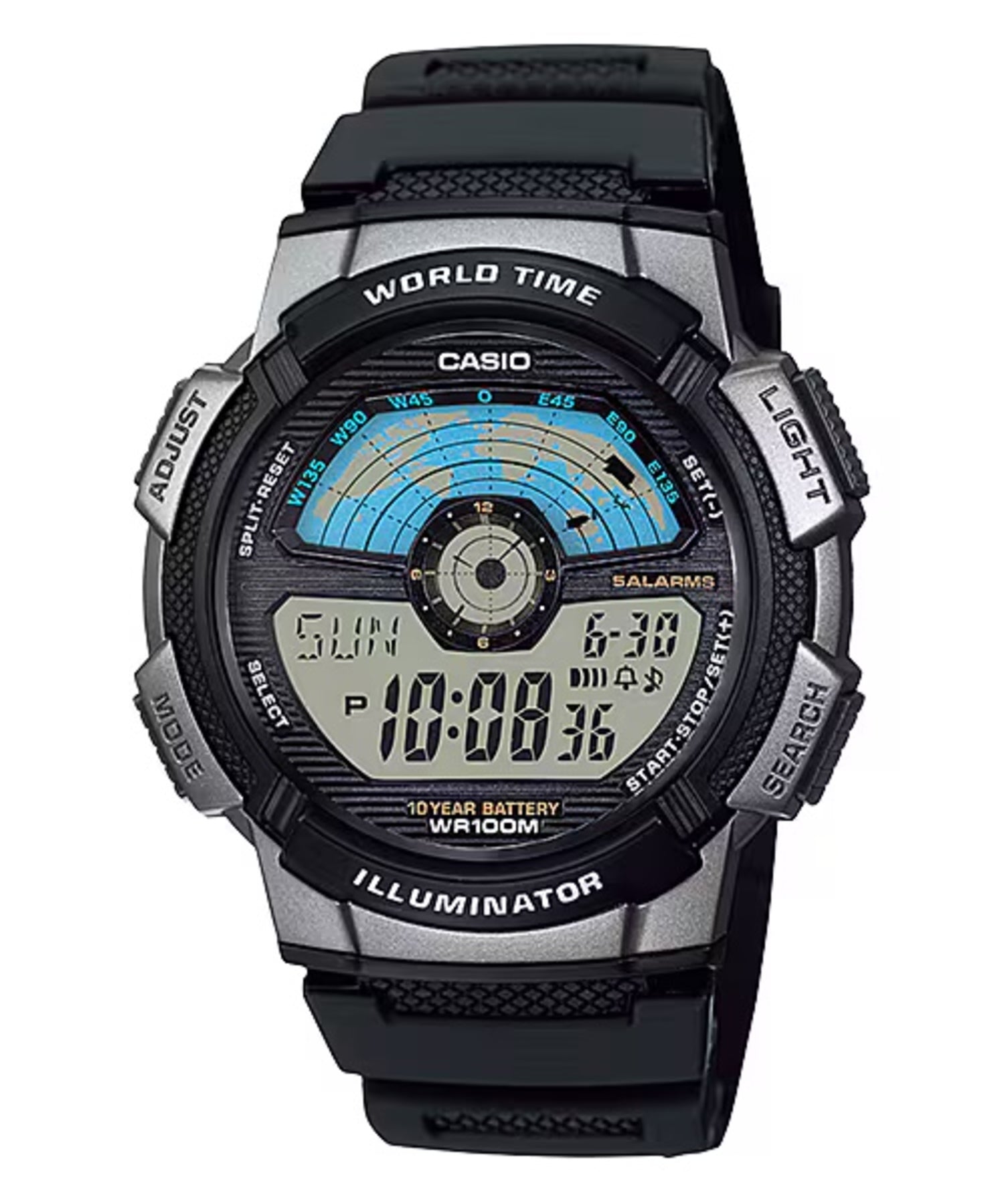 Casio Men Digital World Time Watch with Black Band Ð AE-1100W-1AV