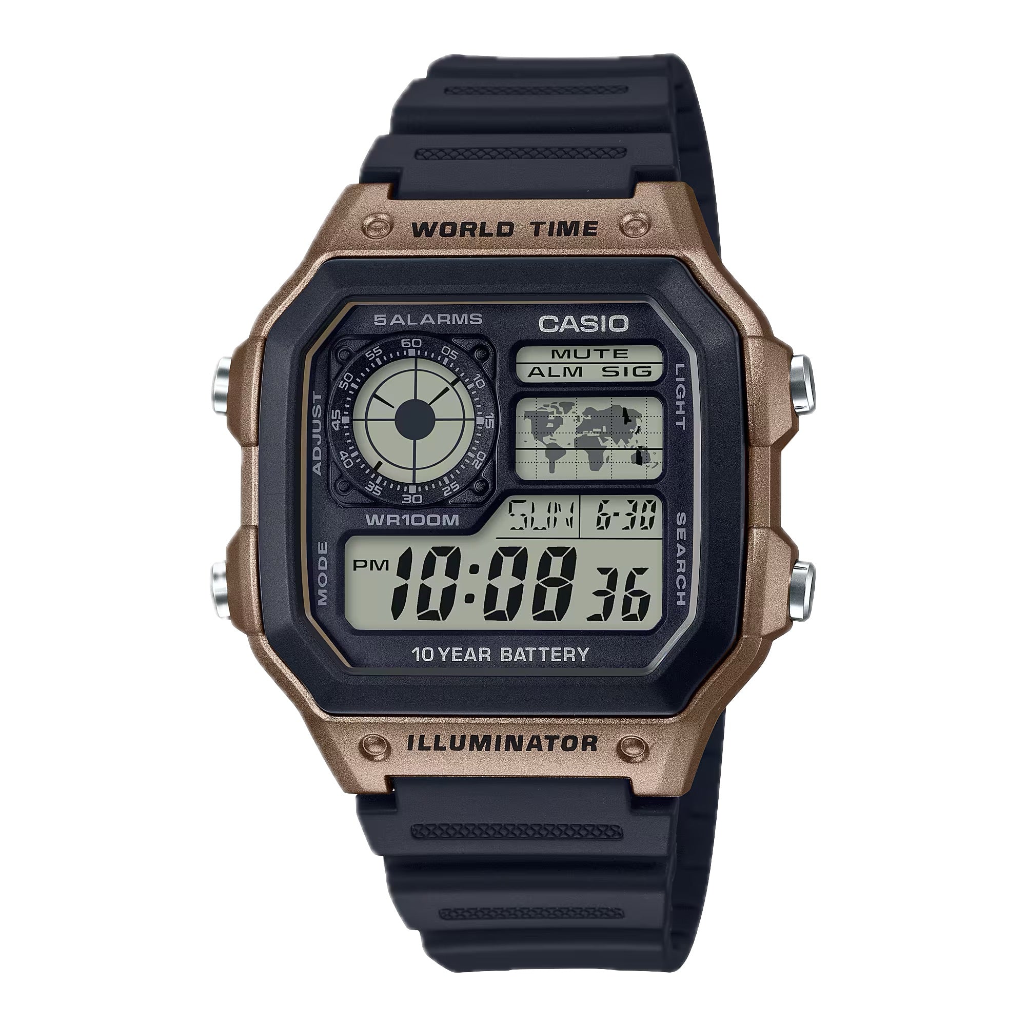 Casio Men Black and Brown Digital Watch - AE-1200WH-5AV