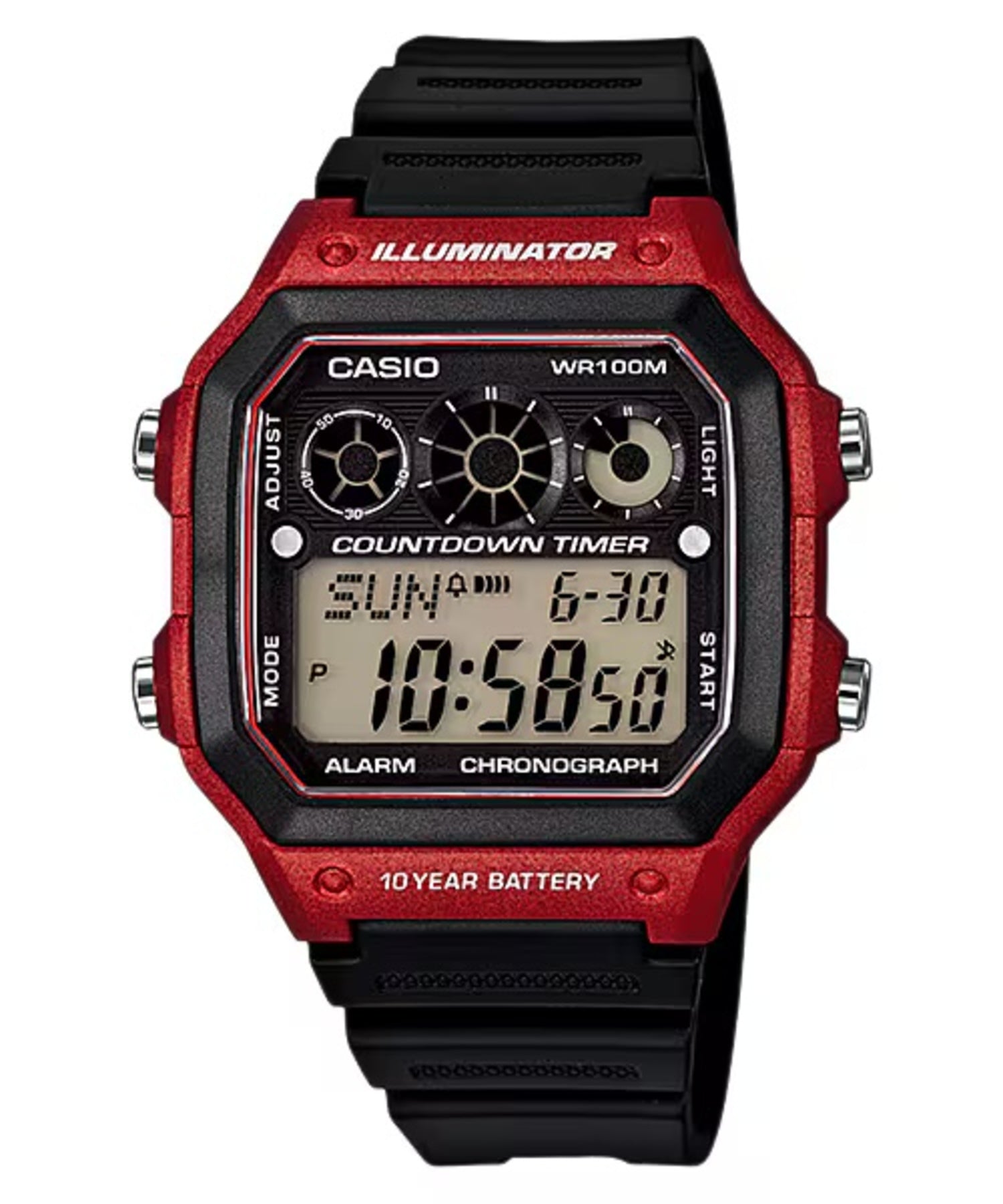 Casio Men Black and Red Digital Watch - AE-1300WH-4AVDF