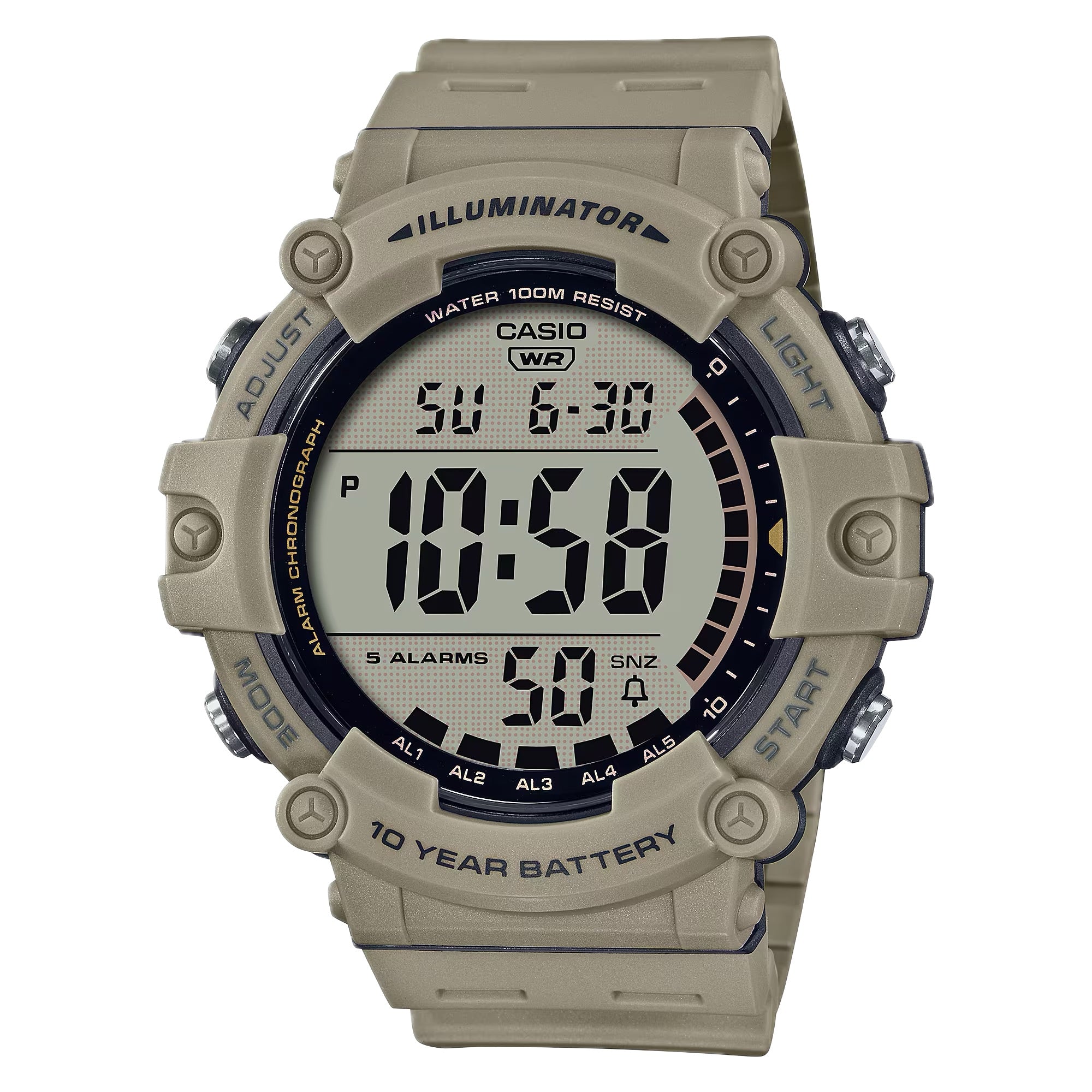 Casio Men Illuminator Beige Grey Digital Watch - AE-1500WH-5AV
