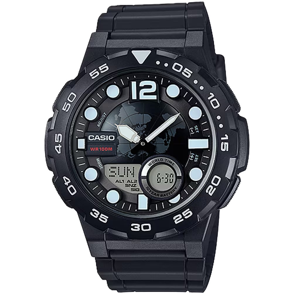 Casio Men Analog-Digital Watch with Black Dial - AEQ-100W-1AV