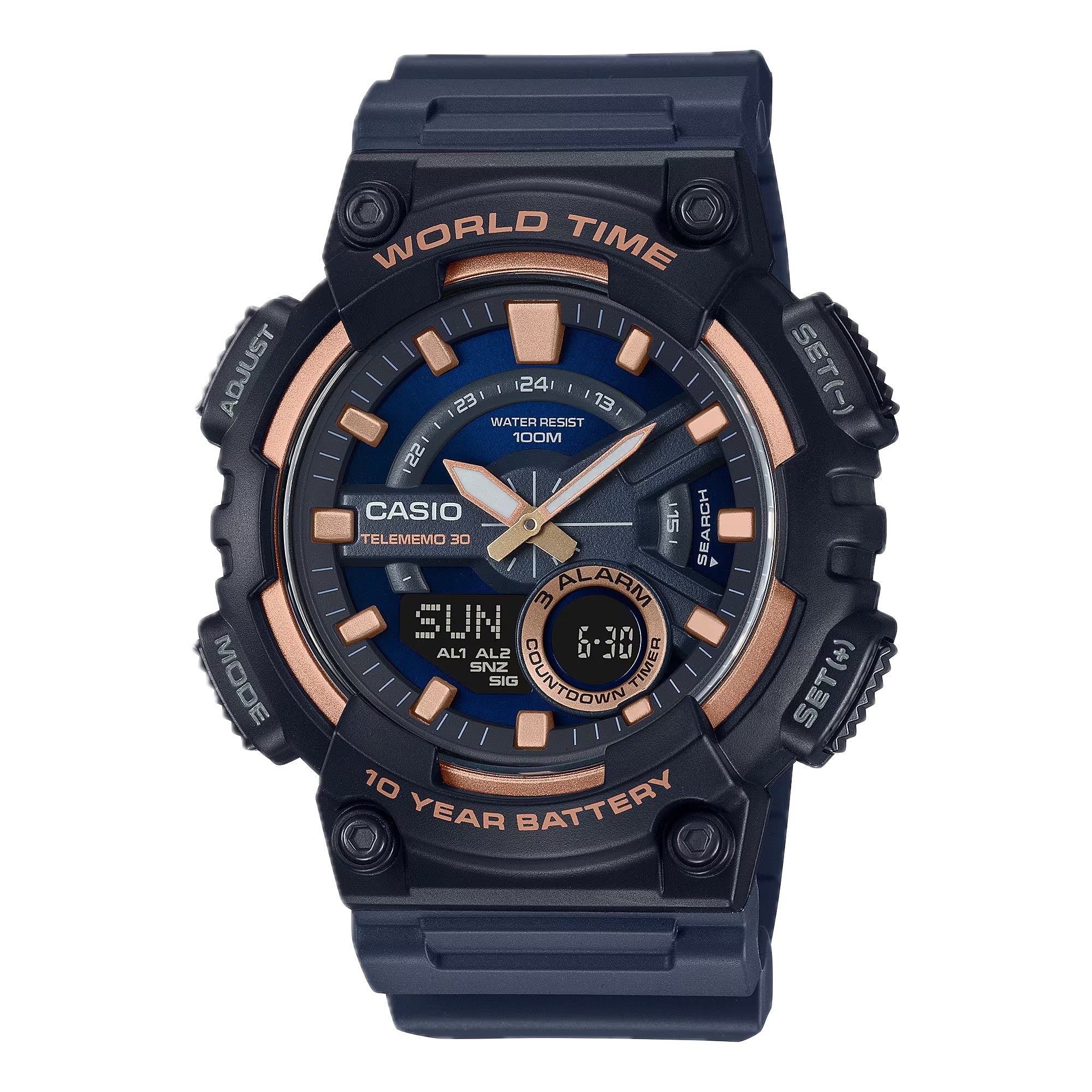 Casio Men Analog-Digital Sport Watch with Blue and Rose Gold Dial - AEQ-110W-2A3V