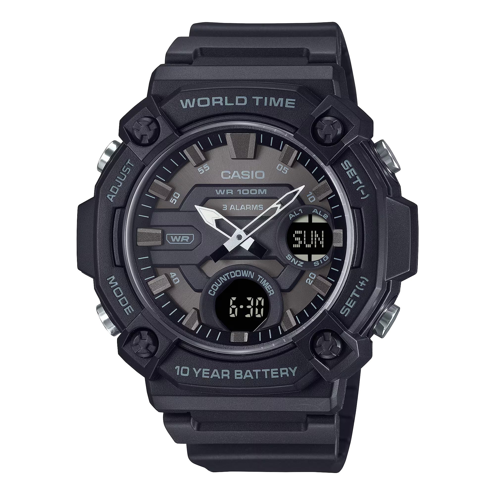Casio Men Black Dial Strap Analog-Digital World Time Watch - Casio_AEQ_120W_1BVCF
