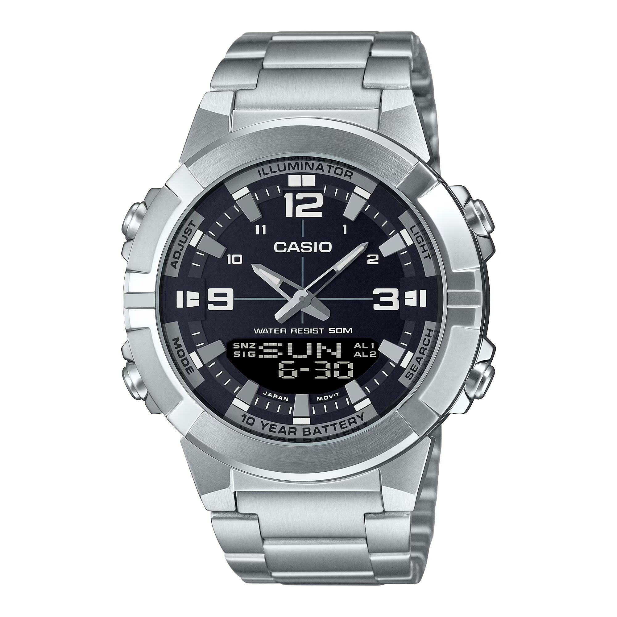 Casio Men Black Dial Stainless Steel Analog Digital Watch - AMW-870D-1AVDF