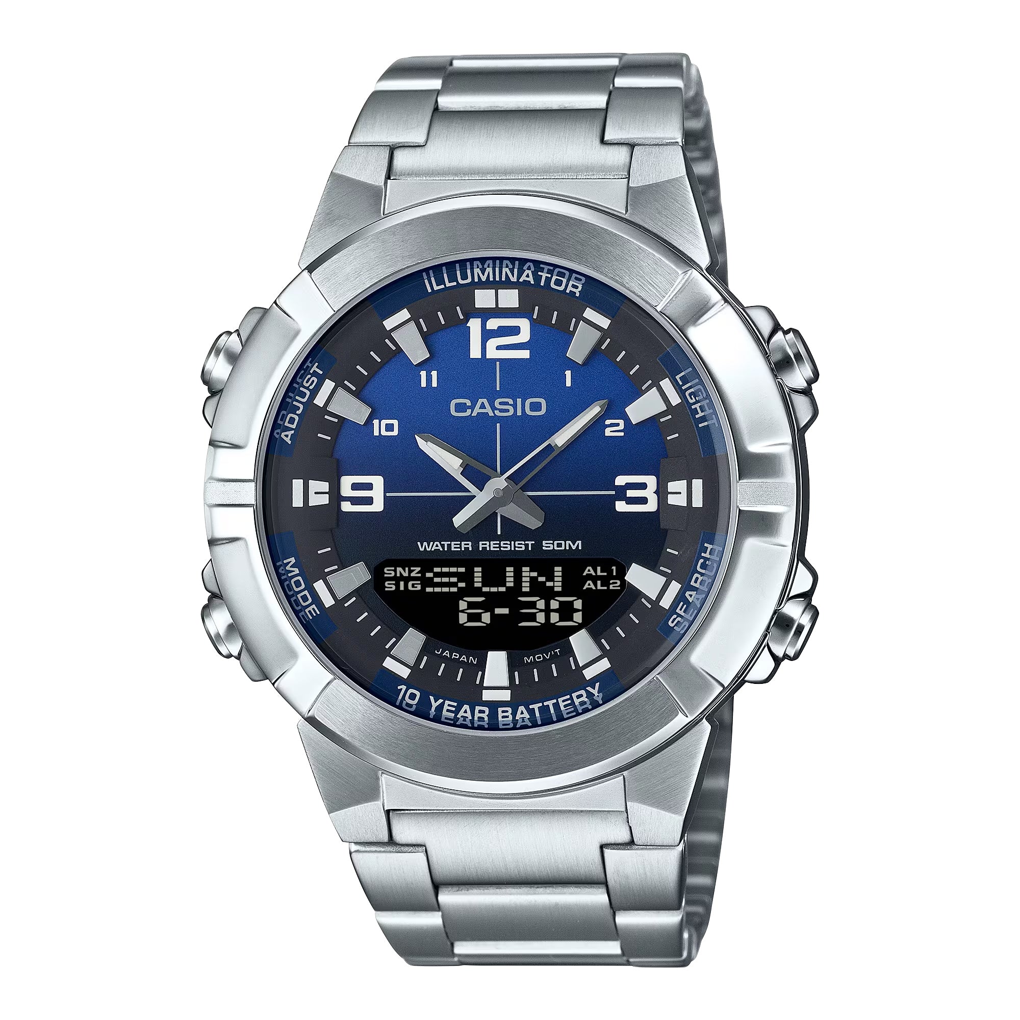 Casio Men Blue Dial Analog Watch Stainless Steel Bracelet - AMW-870DA-2A1VDF