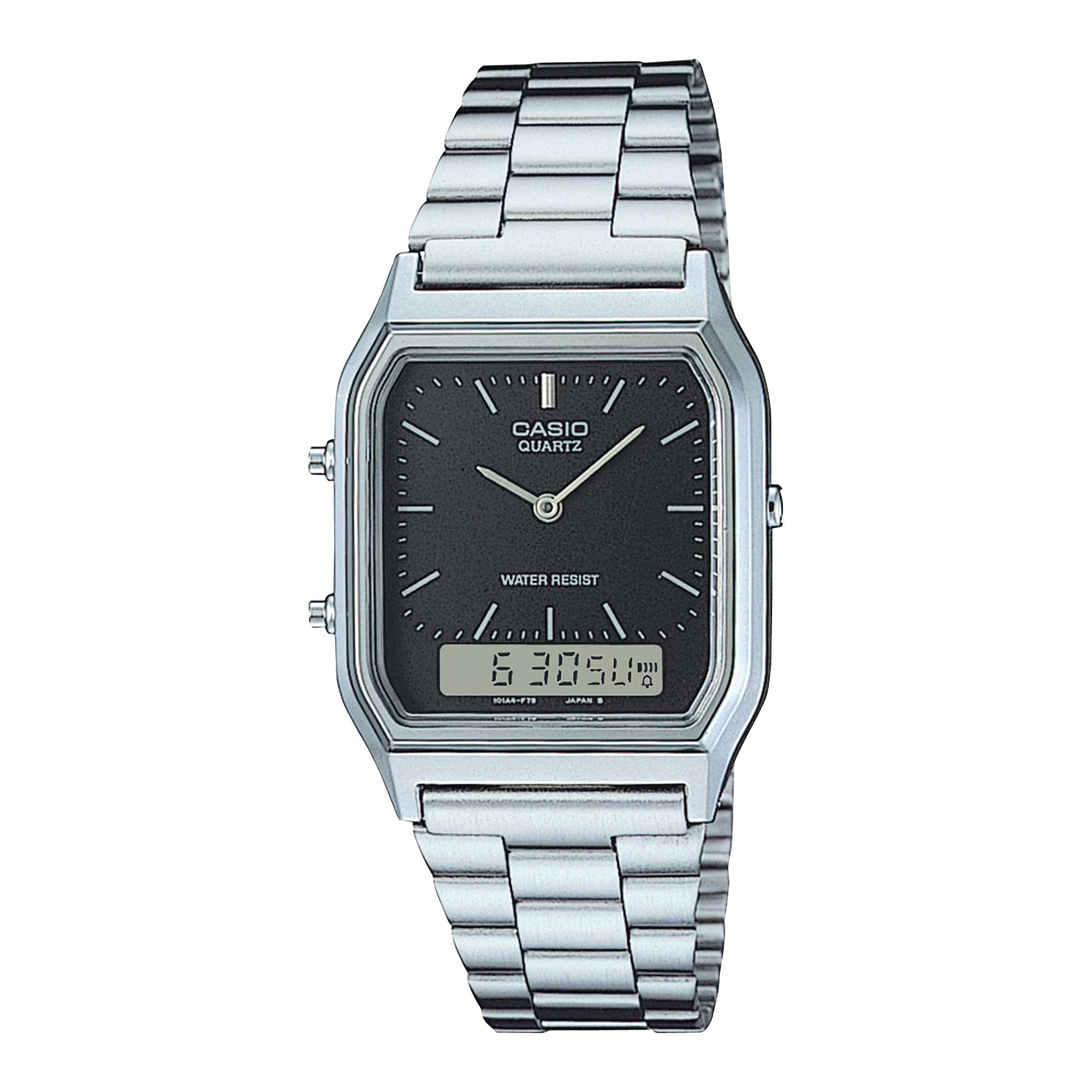 Casio Men Silver Analog Digital Watch Black Dial Steel Bracelet - AQ-230A-1D