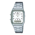 Casio Men Silver Analog Digital Watch White Dial Steel Bracelet - AQ-230A-7B