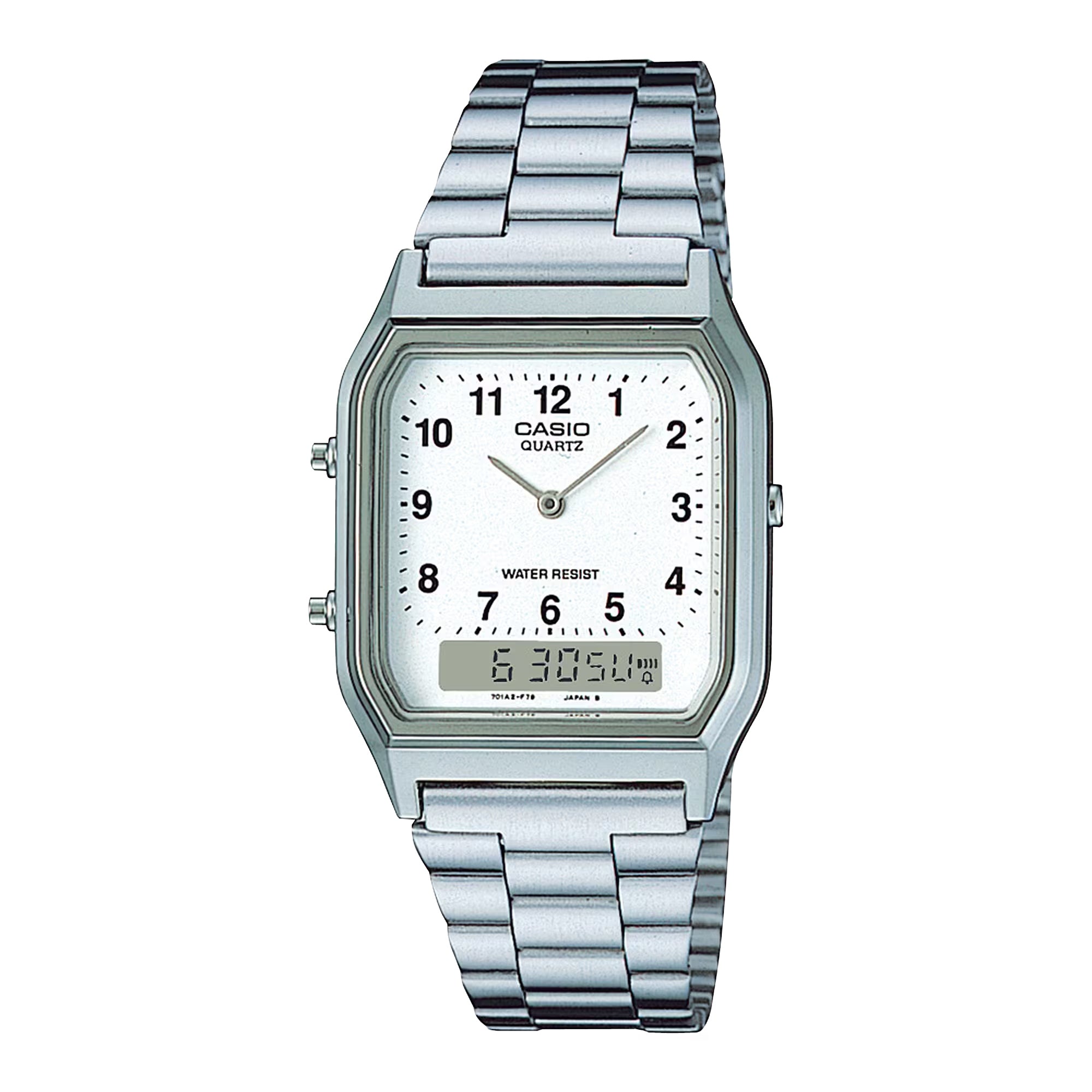 Casio Men Silver Analog Digital Watch White Dial Steel Bracelet - AQ-230A-7B