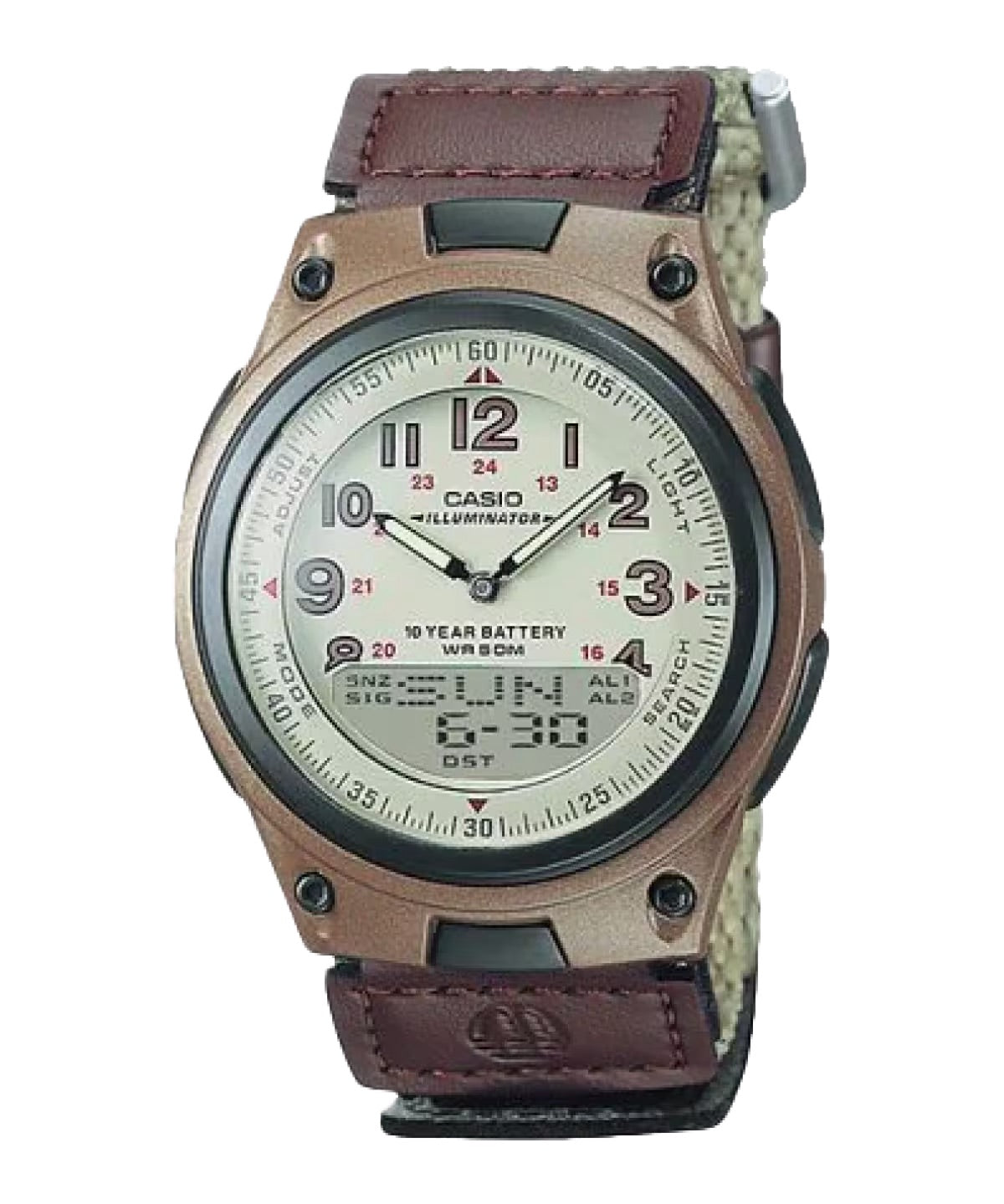 Casio Men Analog-Digital Sport Watch with Brown Fabric Band - AW-80V-5BV