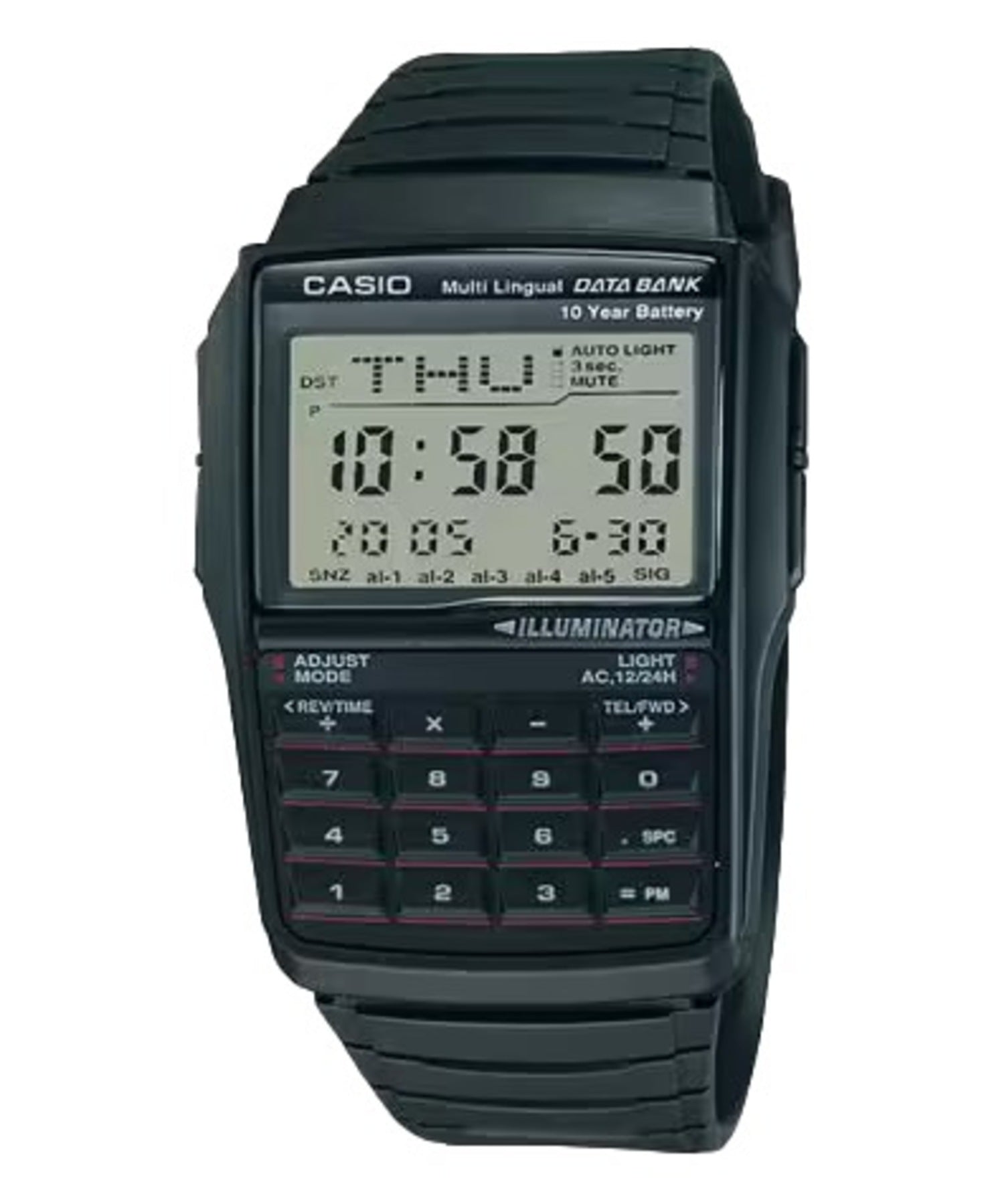 Casio Men Black Digital Databank Calculator Watch with Grey Display - DBC-32-1AV