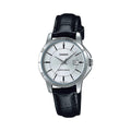 Casio Women Silver Dial Black Leather Strap Watch - LTP-V004L-7AUDF