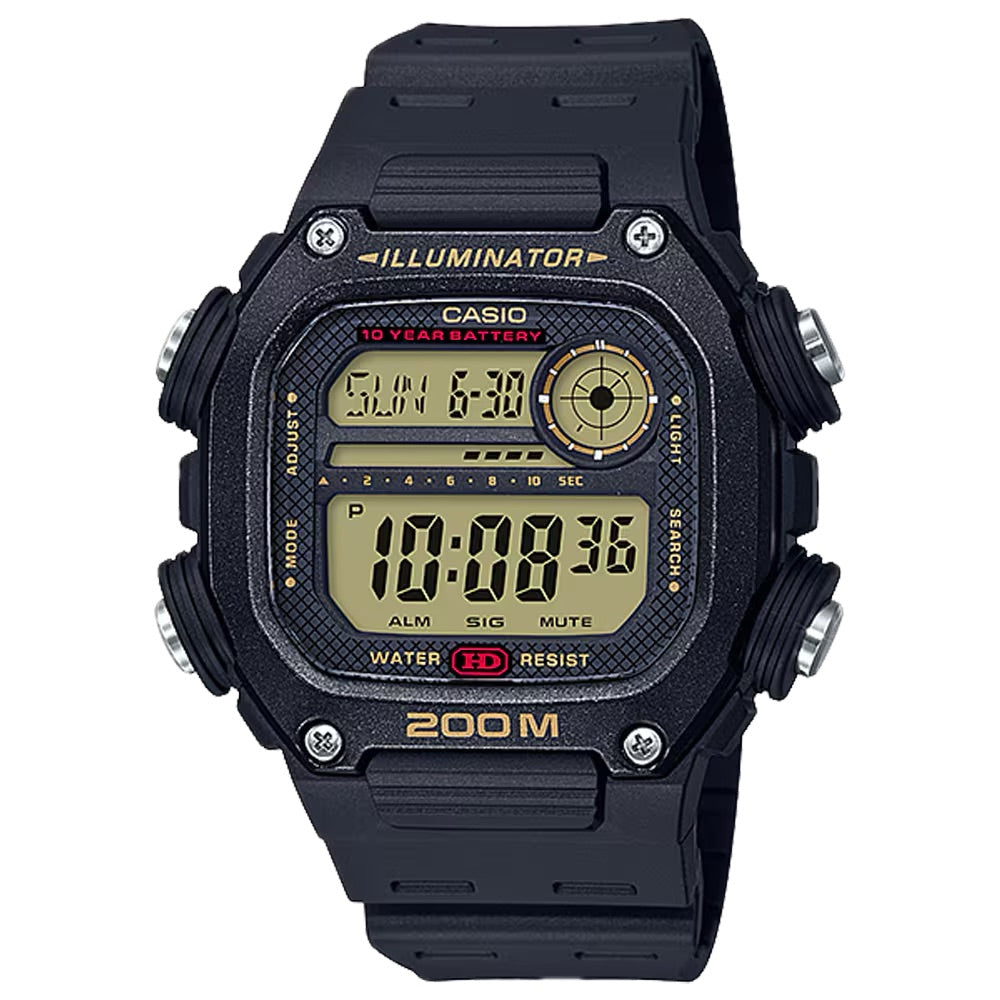 Casio Men Heavy-Duty Black Digital Sport Watch with Gold Accents - DW-291H-9AV