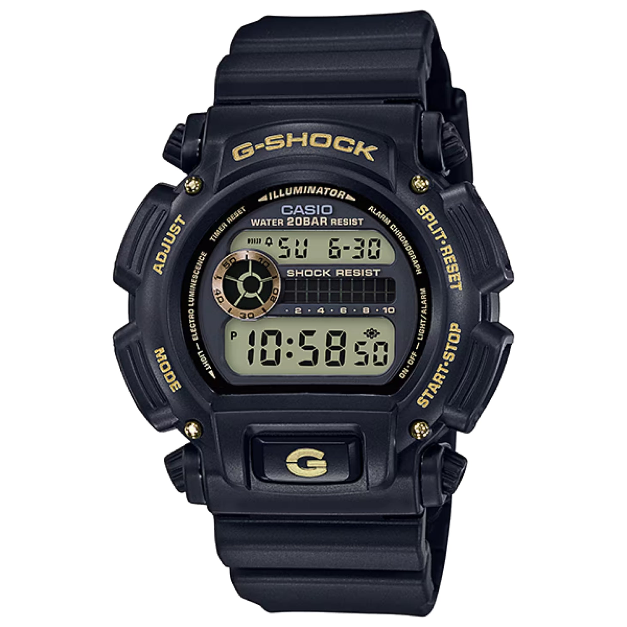 Casio G-SHOCK Men Gold Accent Digital Watch Black Resin Strap - DW-9052GBX-1A9