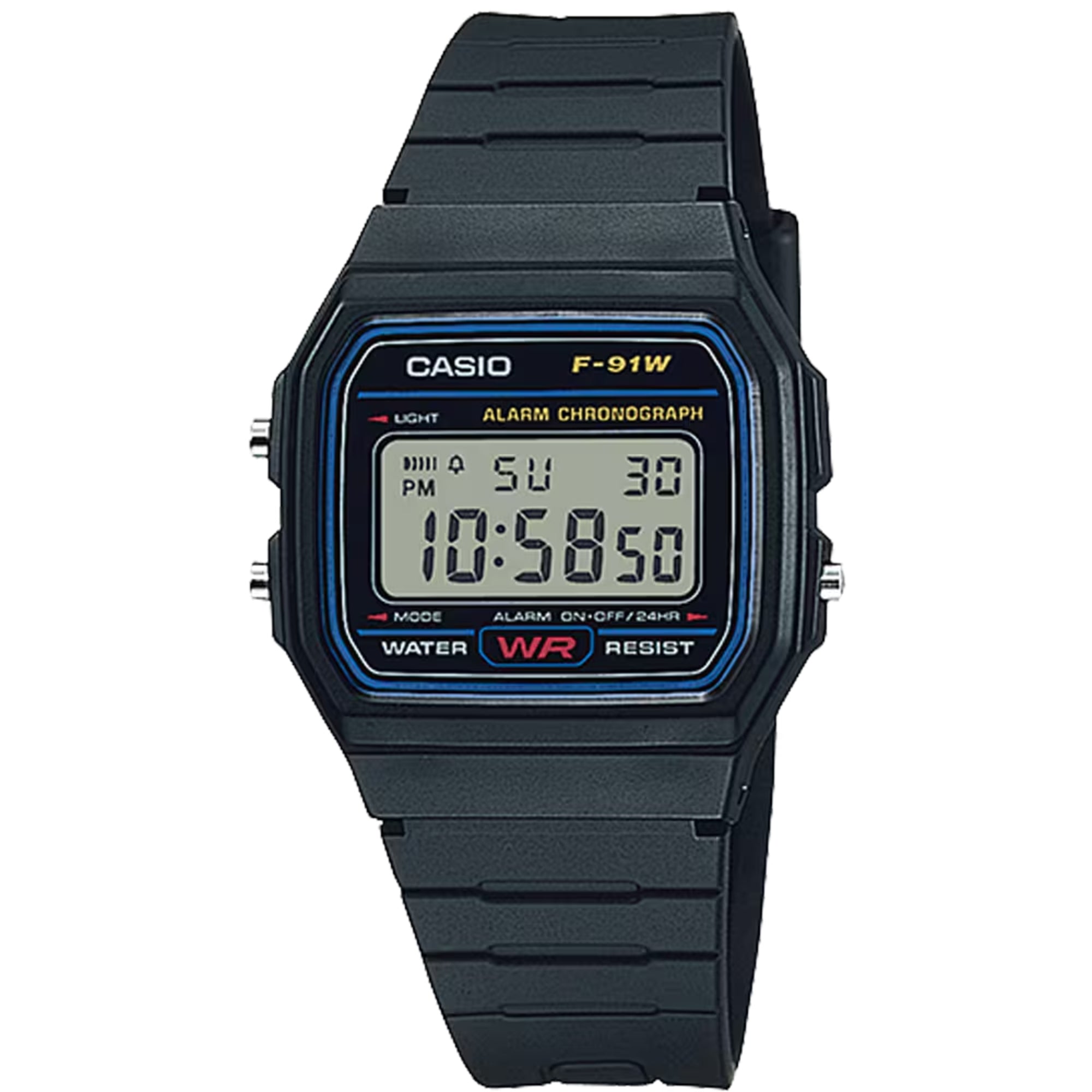 Casio Men Classic Digital Black Resin Alarm Chronograph Watch - F-91W-1X