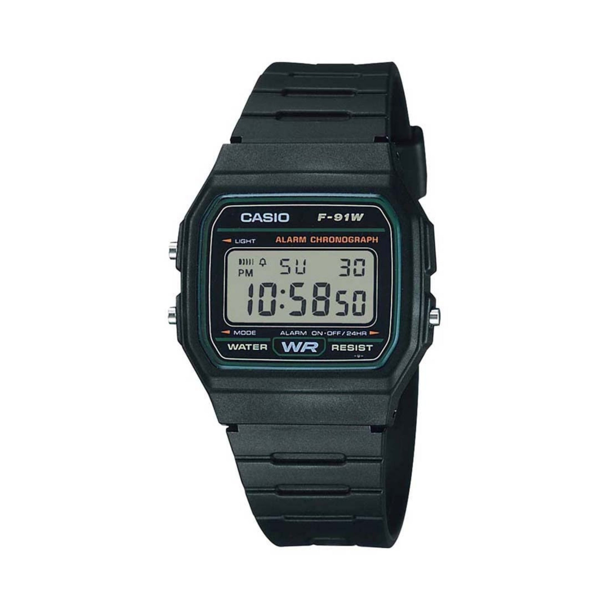 Casio Men Black Digital Watch with Green Dial - F-91W-3HDG