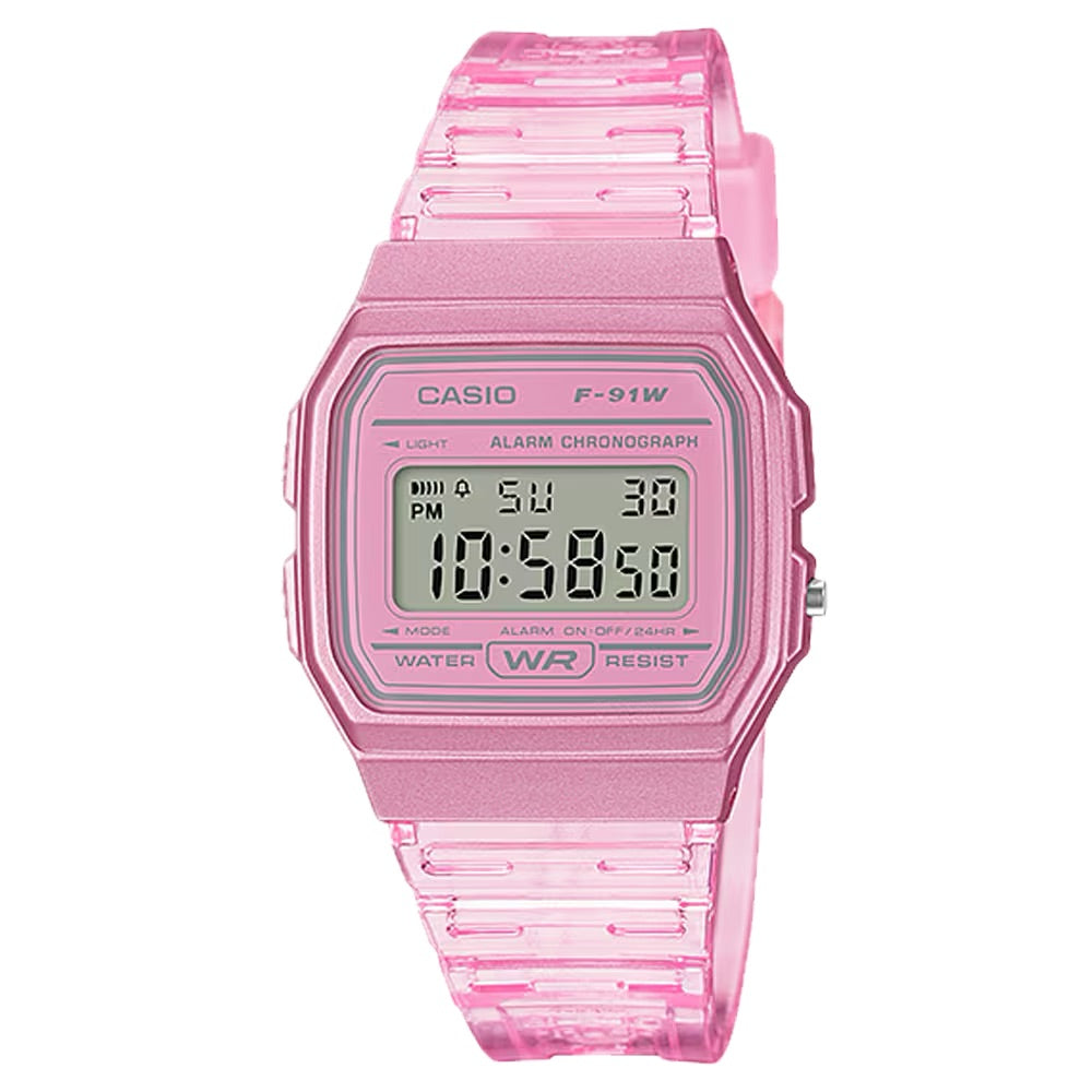Casio Men Transparent Pink Digital Watch - F-91WS-4CF