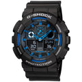 Casio G-SHOCK Men Black and Blue Accent Dial Analog Watch Black Resin Strap - GA-100-1A2NDR