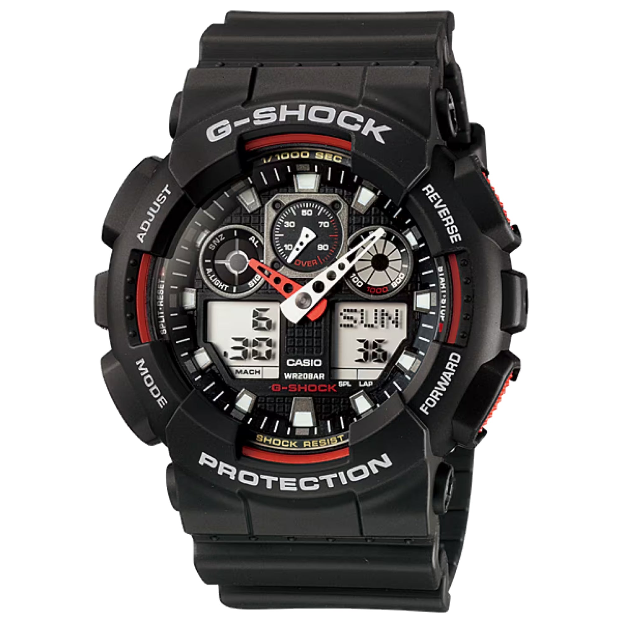 Casio G-SHOCK Men Black and Red Dial Analog/Digital Watch Black Resin Strap - GA-100-1A4NDR