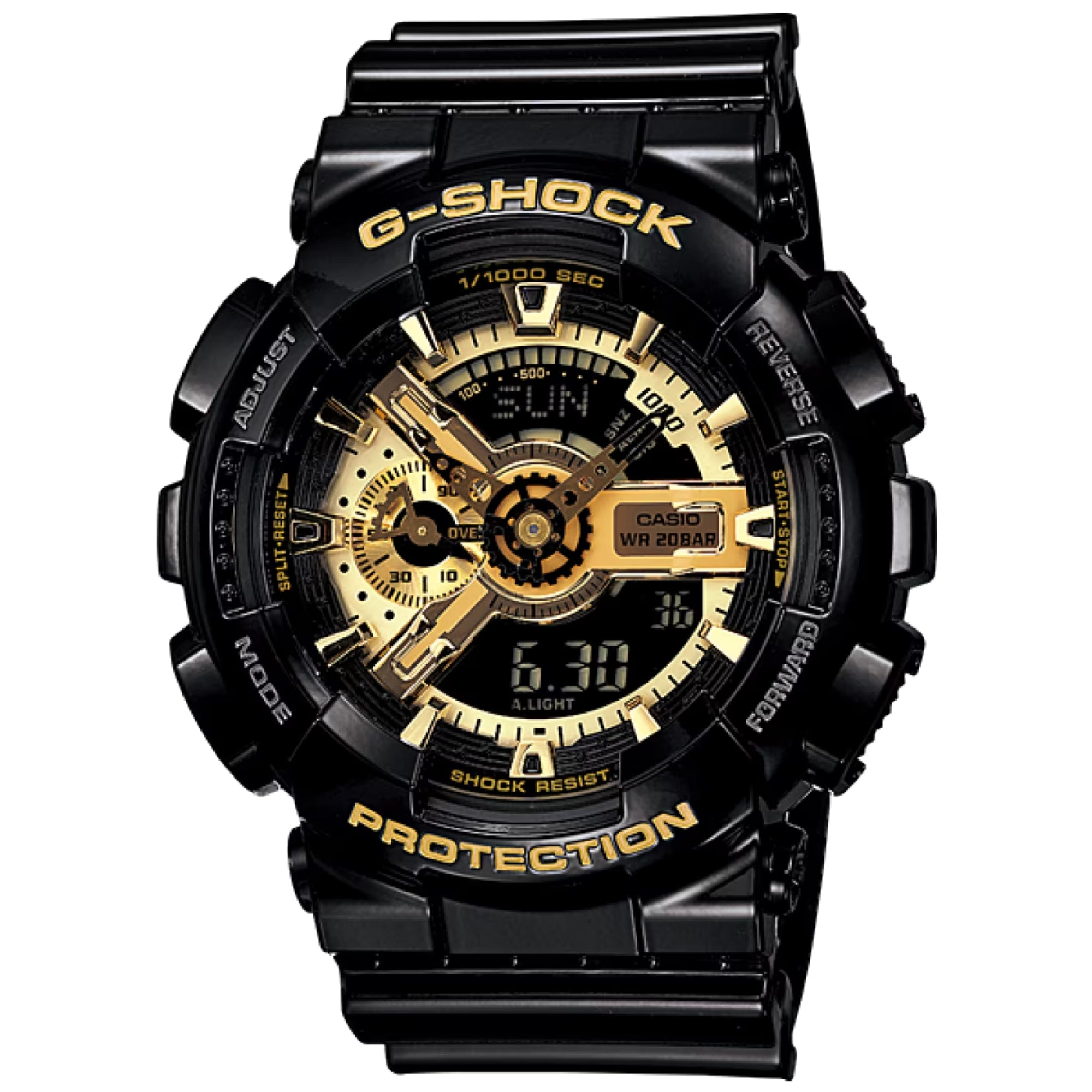 Casio G-SHOCK Men Black and Gold Dial Analog Watch Black Resin Strap - GA-110GB-1AD