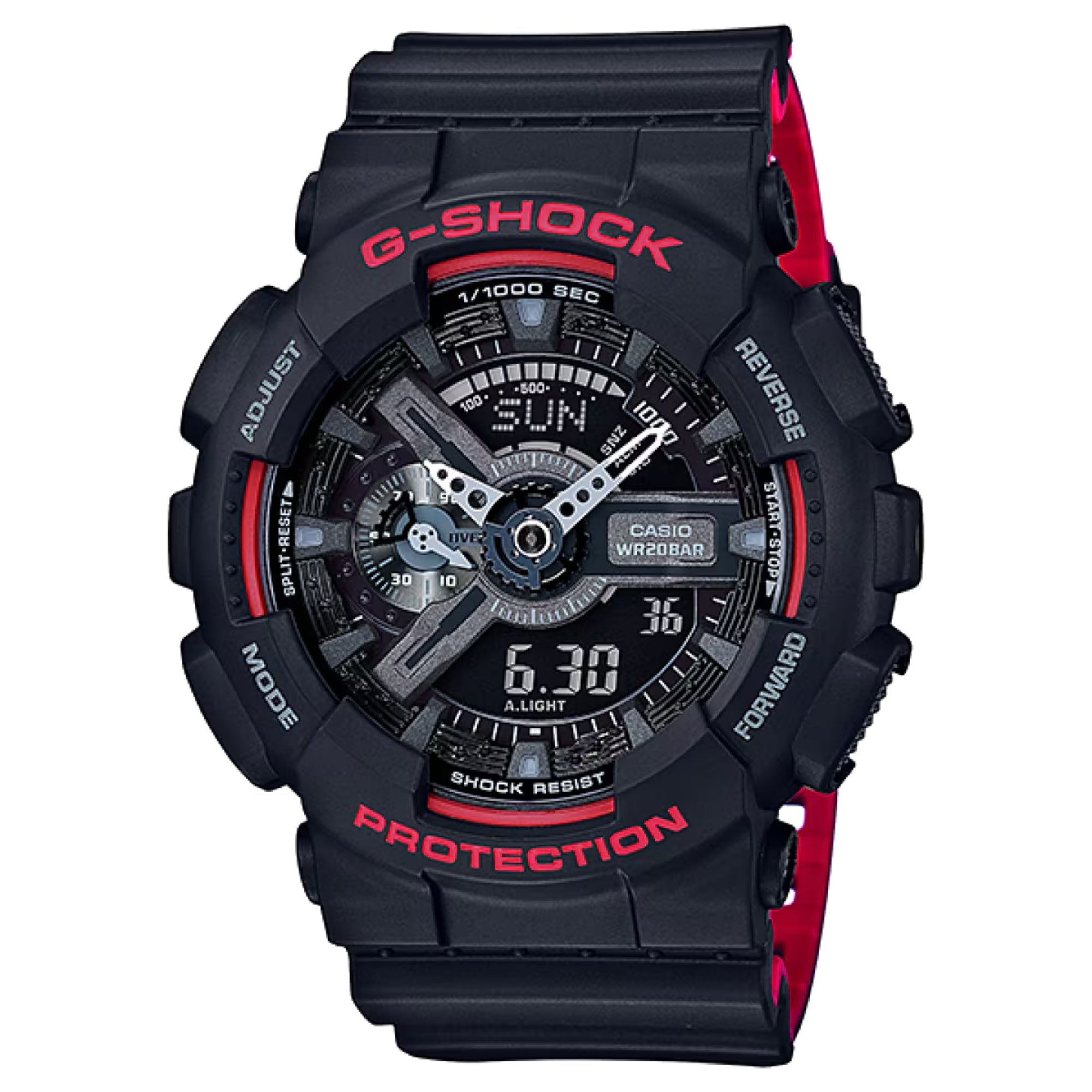 Casio G-SHOCK Men Black and Red Dial Digital/Analog Watch Black Resin Strap - GA-110HR-1ADR