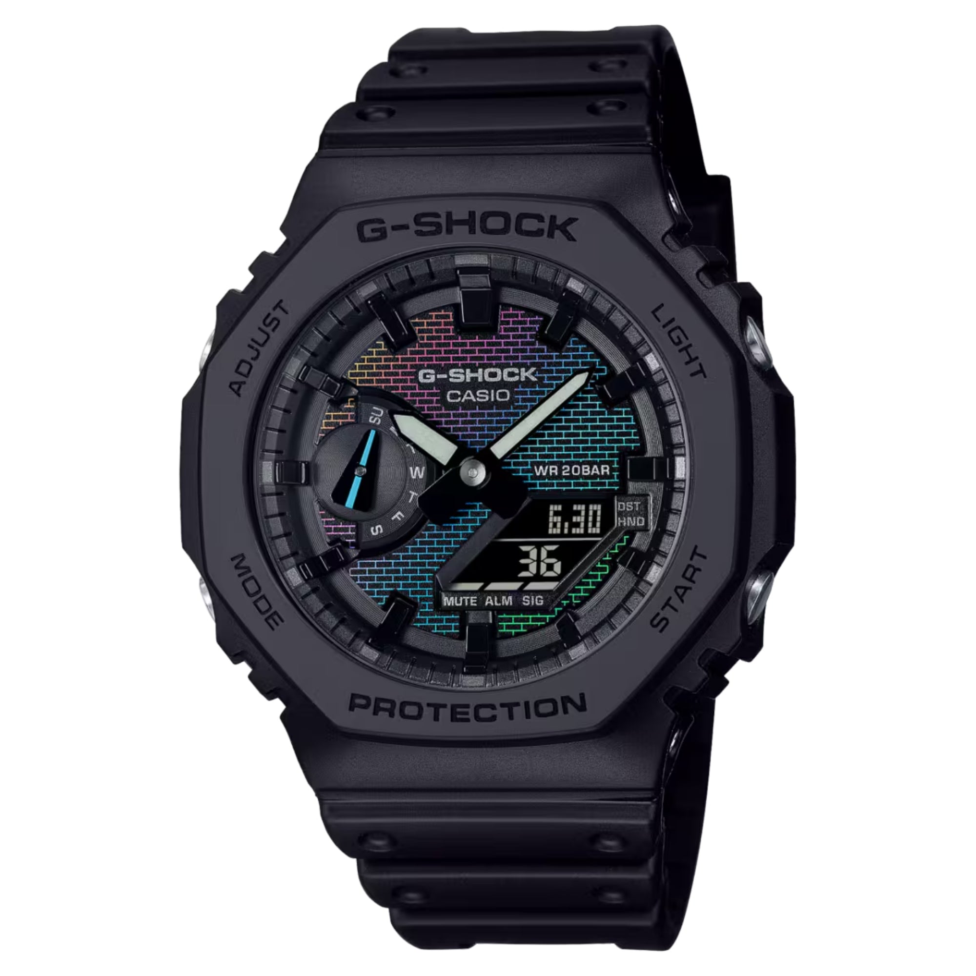 Casio G-SHOCK Men Black and Rainbow Vapor Accents Dial Analog/Digital Watch Black Resin Strap