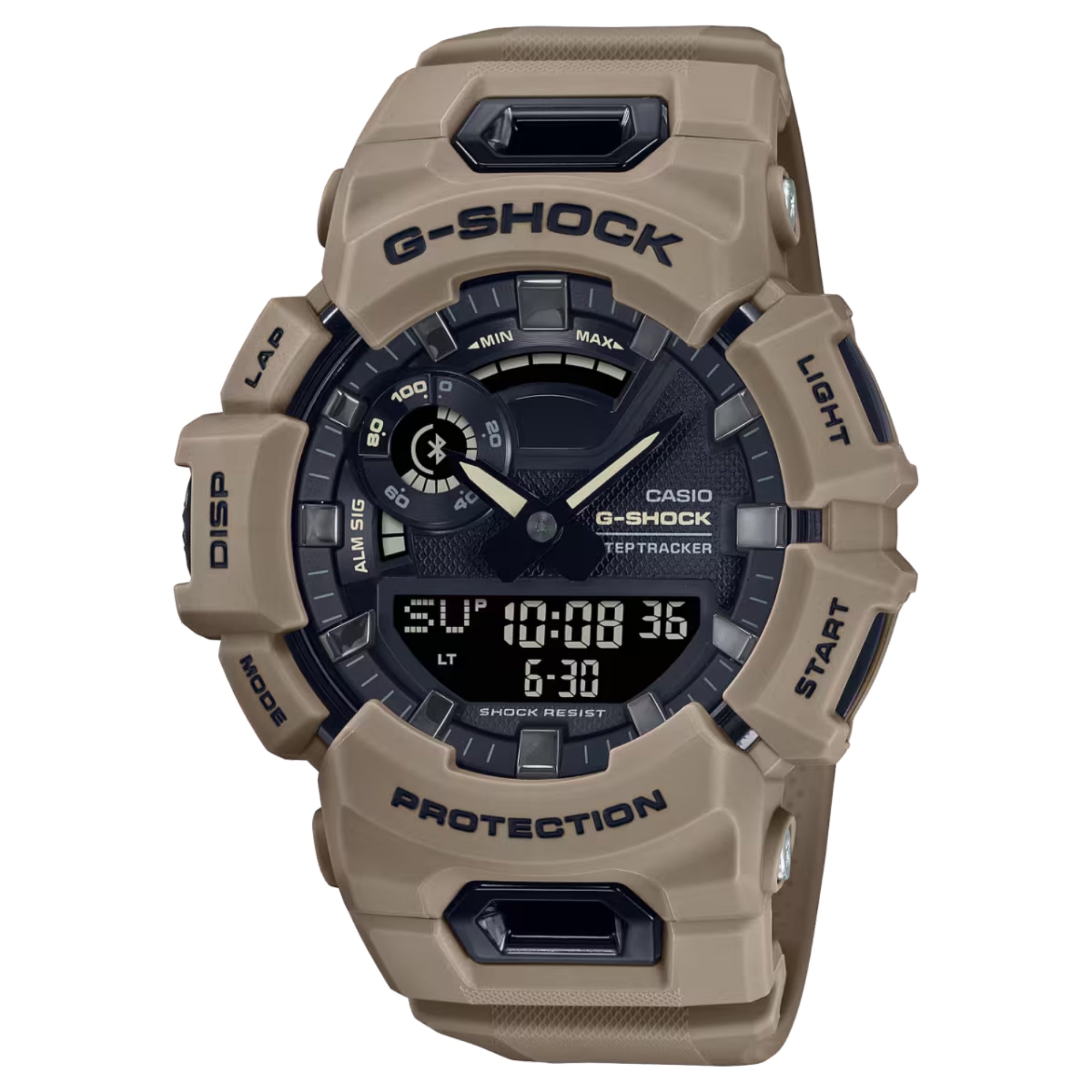 Casio G-SHOCK Men Black Dial Analog/Digital Watch Beige Resin Strap Bluetooth Fitness Tracker - GBA-900UU-5ADR