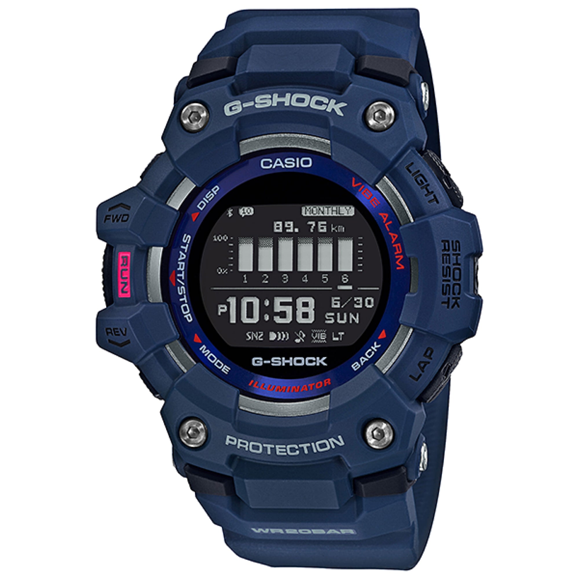 Casio G-SHOCK Men Blue Dial Digital Watch Blue Resin Strap Bluetooth Fitness Tracker - GBD-100-2DR