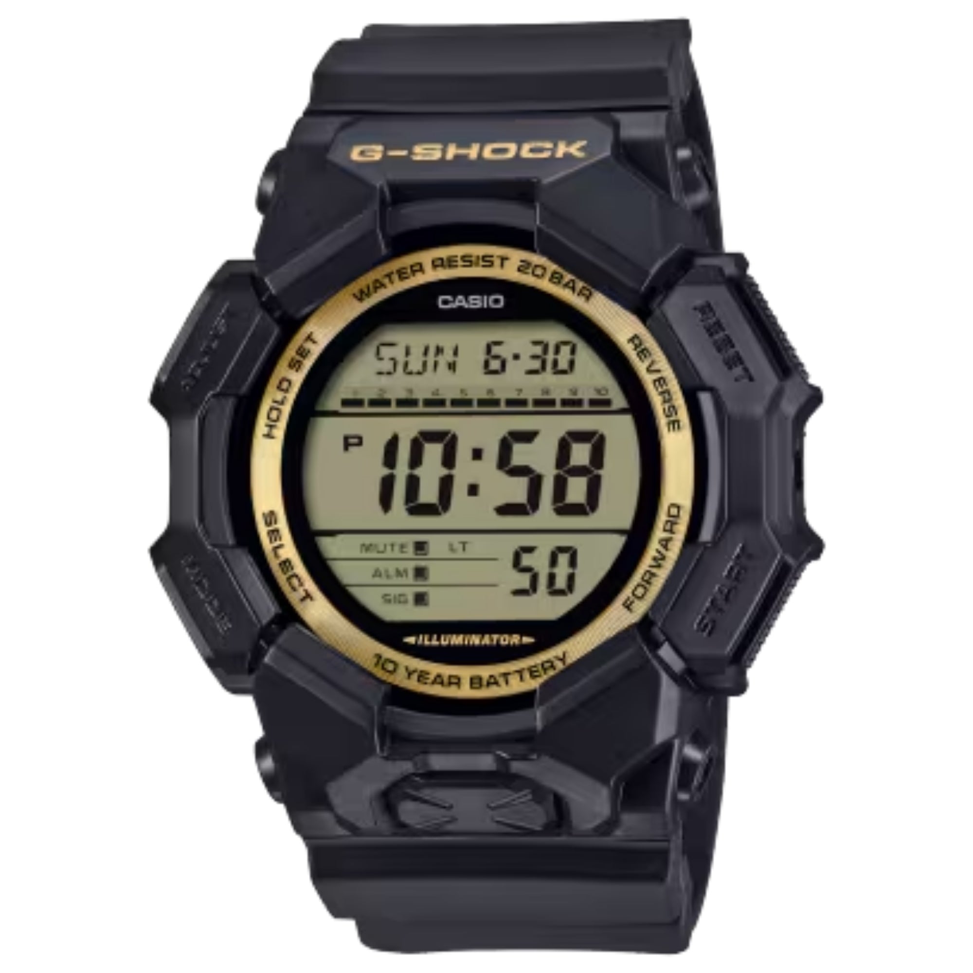 Casio G-SHOCK Men Black and Gold Dial Digital Watch Black Resin Strap - GD-010GB-1A9DR