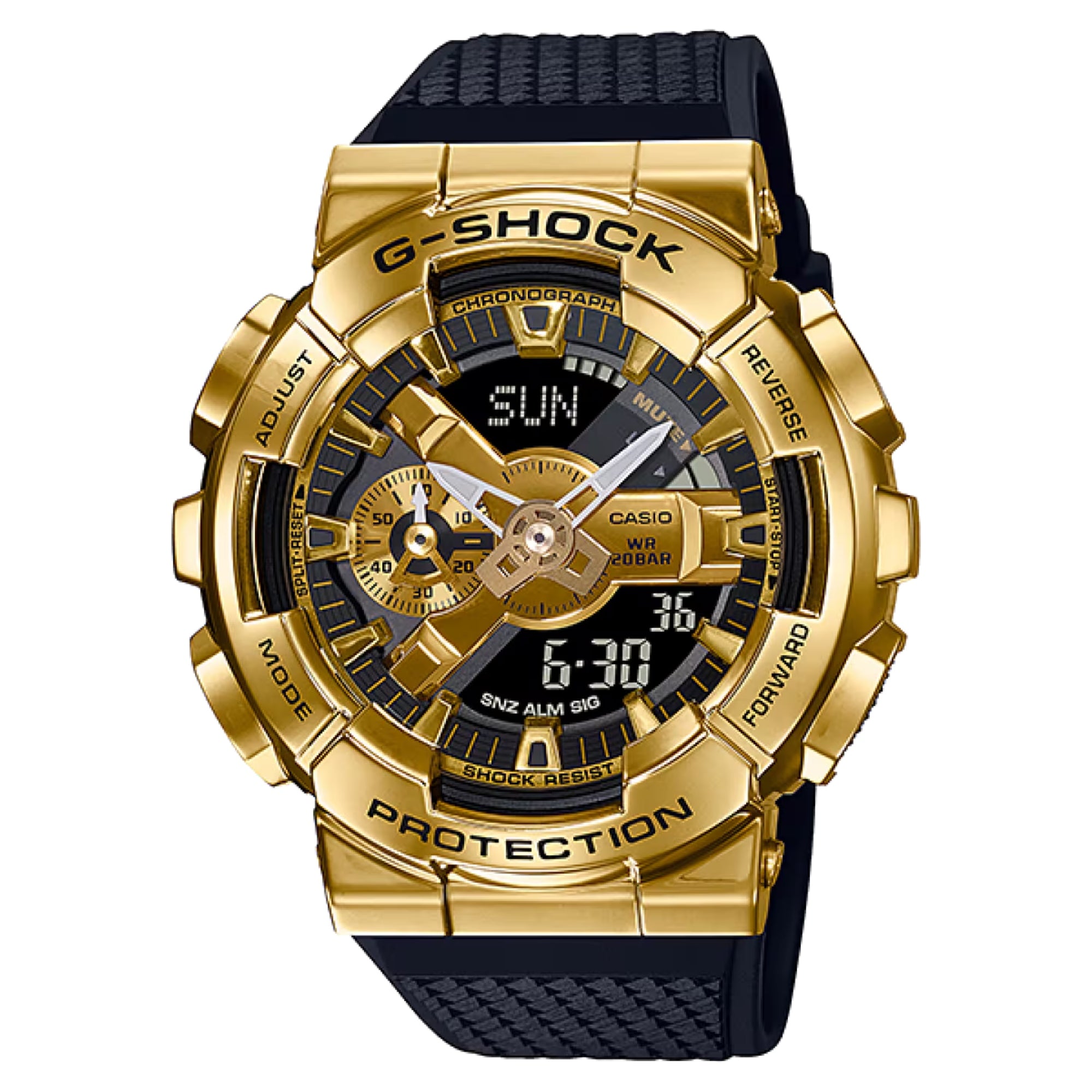 Casio G-SHOCK Men Black and Gold Dial Analog/Digital Watch Black Resin Strap Metal Bezel - GM-110G-1A9DR