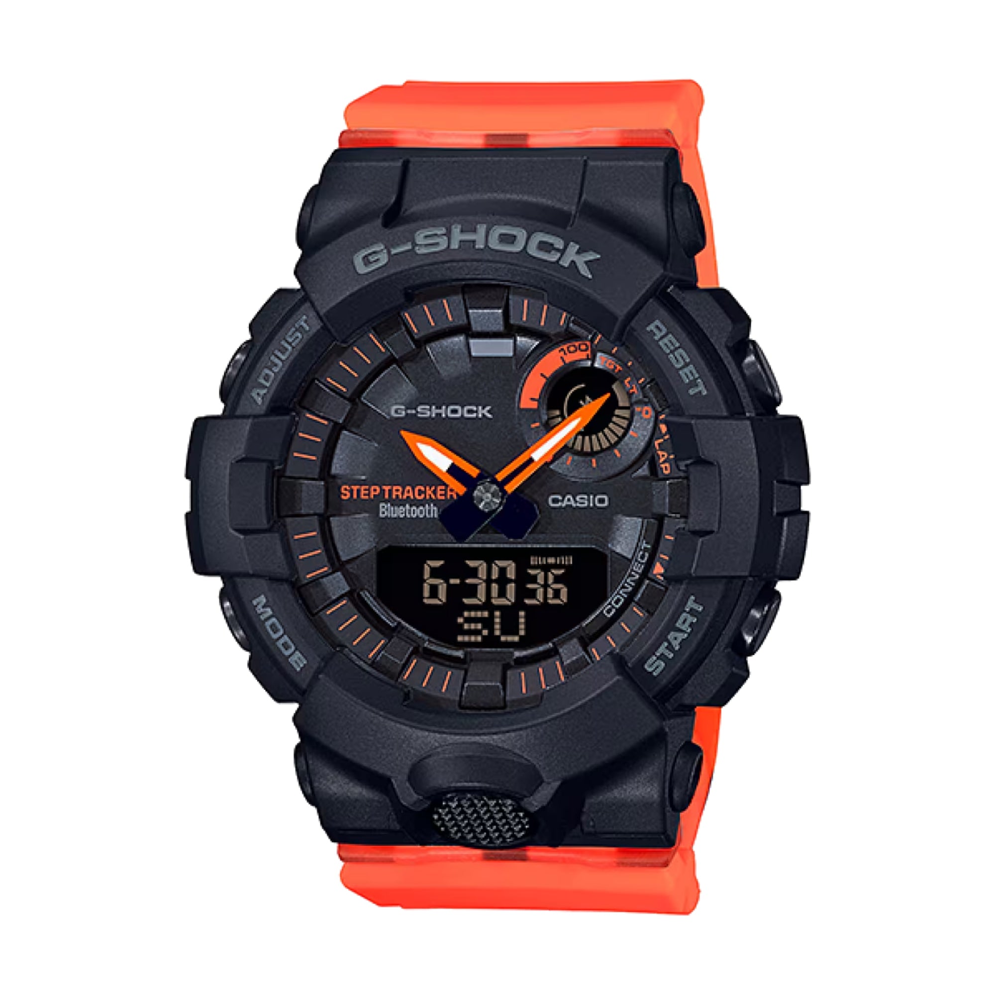 Casio G-SHOCK Men Black Dial Analog Watch Orange Resin Strap Bluetooth Fitness Tracker - GMA-B800SC-1A4DR