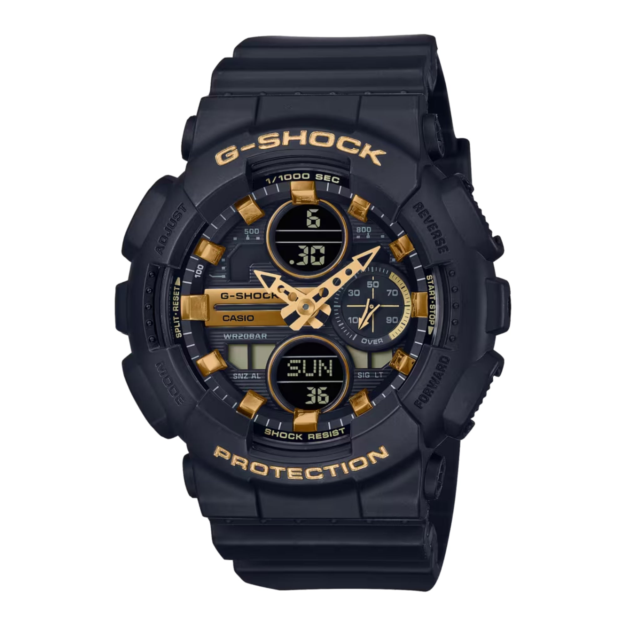 Casio G-SHOCK Men Black and Gold Dial Analog Watch Black Resin Strap - GMA-S140M-1ADR