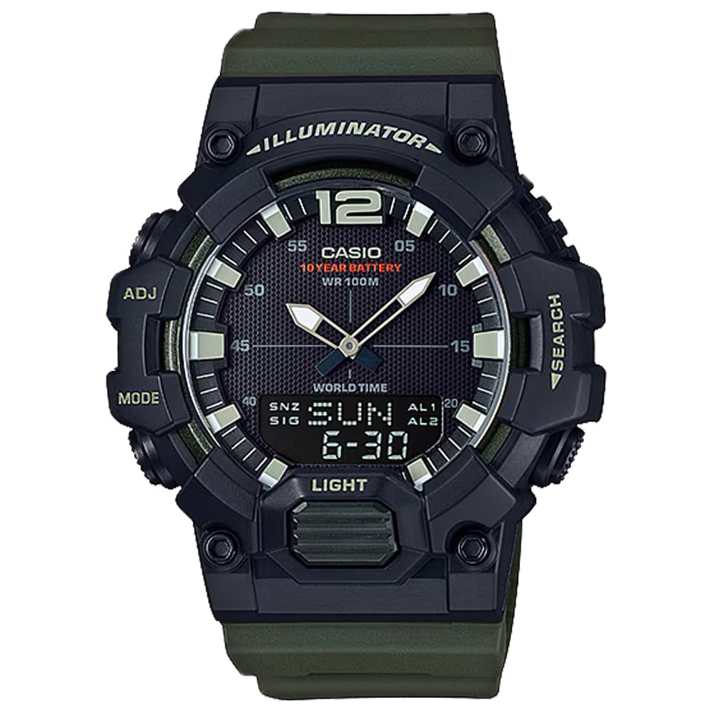 Casio Men Heavy-Duty Analog-Digital Watch with Green Dial - HDC-700-3AV
