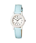 Casio Women White Analog Watch with Light Blue Leather Strap Ð LQ-139L-2B