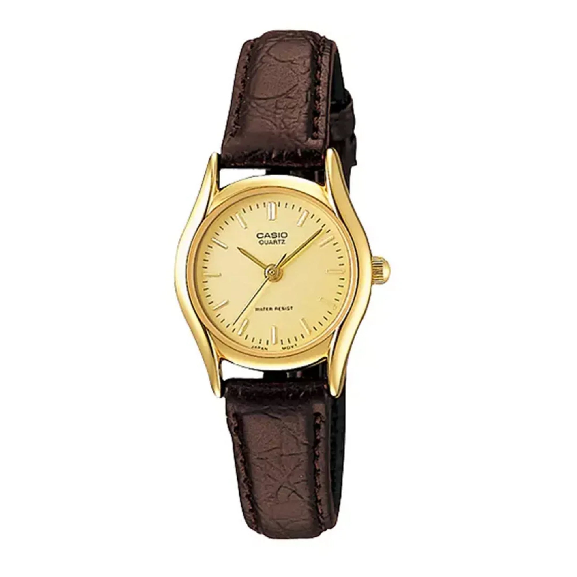 Casio Women Brown Leather Strap Analog Watch with Gold Dial - LTP-1094Q-9ARDF