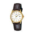 Casio Women White Dial Brown Leather Strap Gold-Tone Watch - LTP-1183Q-7A