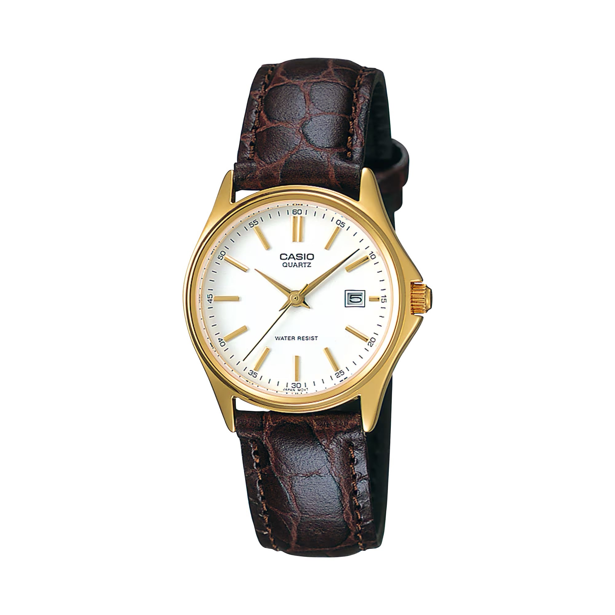 Casio Women White Dial Brown Leather Strap Gold-Tone Watch - LTP-1183Q-7A