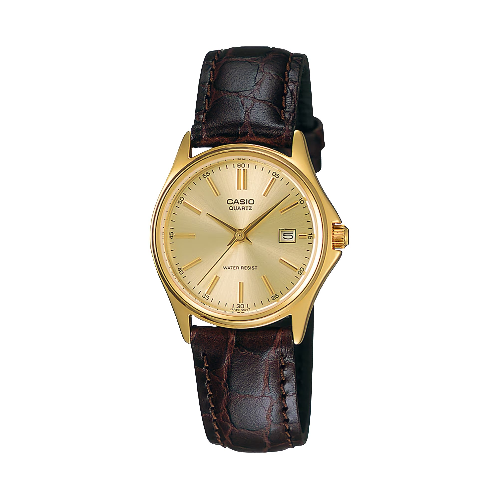 Casio Women Gold Dial Brown Leather Strap Watch - LTP-1183Q-9A