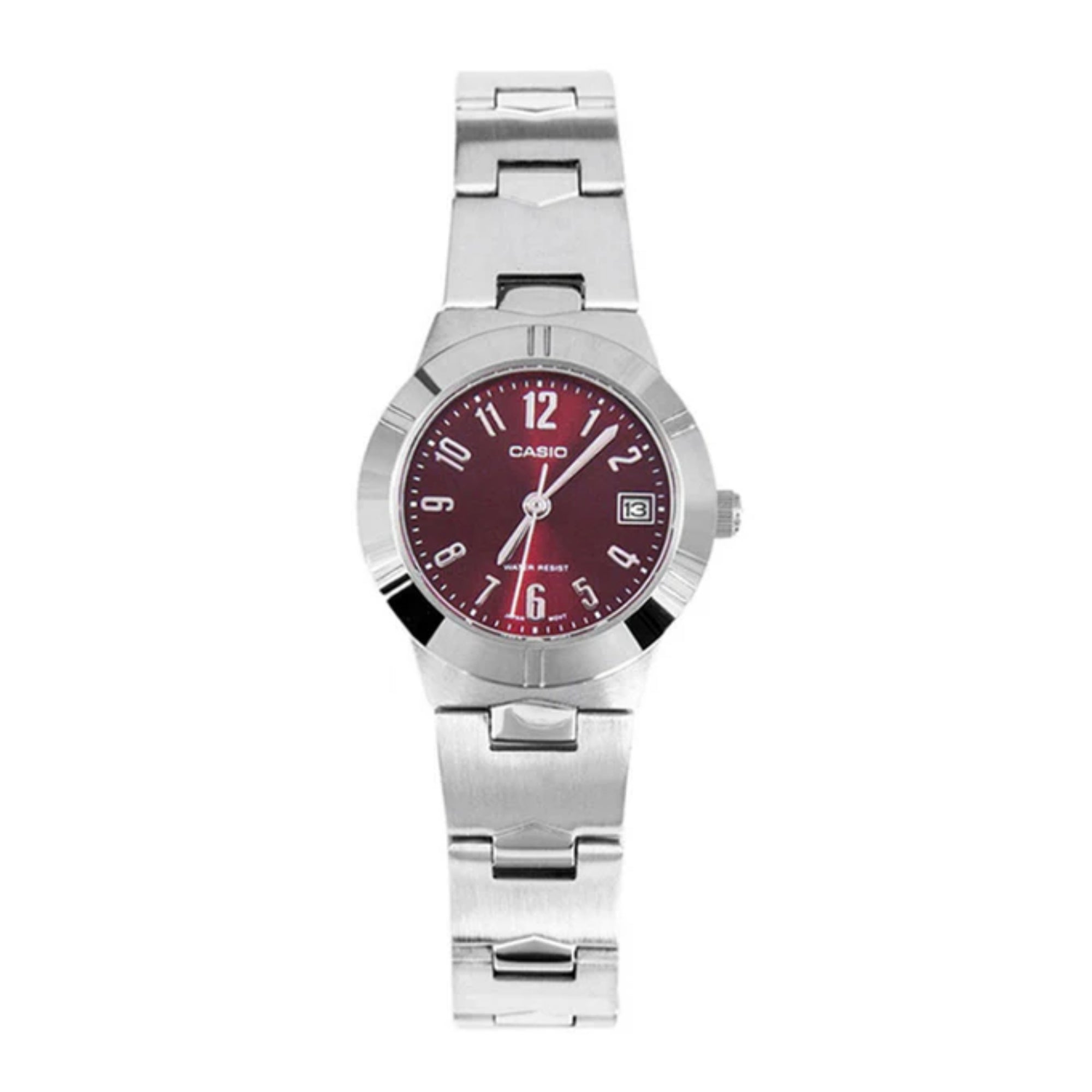 Casio Women Burgundy Dial Analog Watch with Stainless Steel Bracelet - LTP-1241D-4A2D