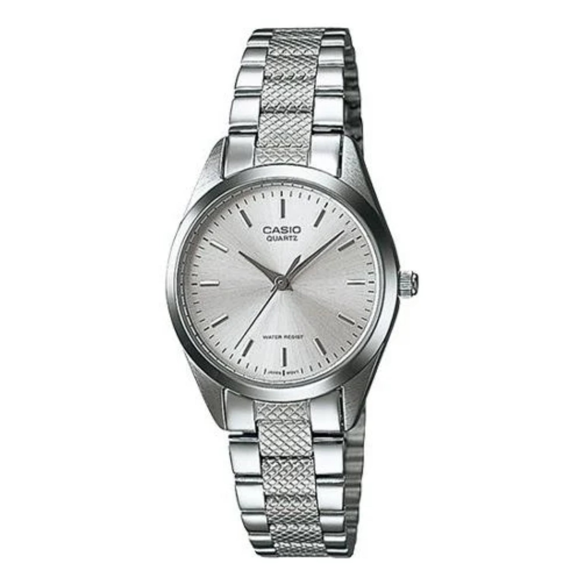 Casio Women Classic Silver Dial Watch with Textured Stainless Steel Bracelet - LTP-1274D-7A